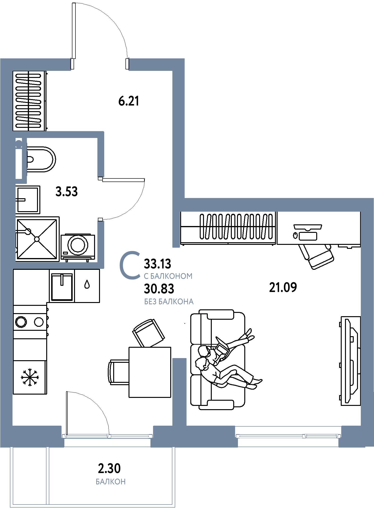 ЖК "Остров-сад"-Студия 33.11 м²