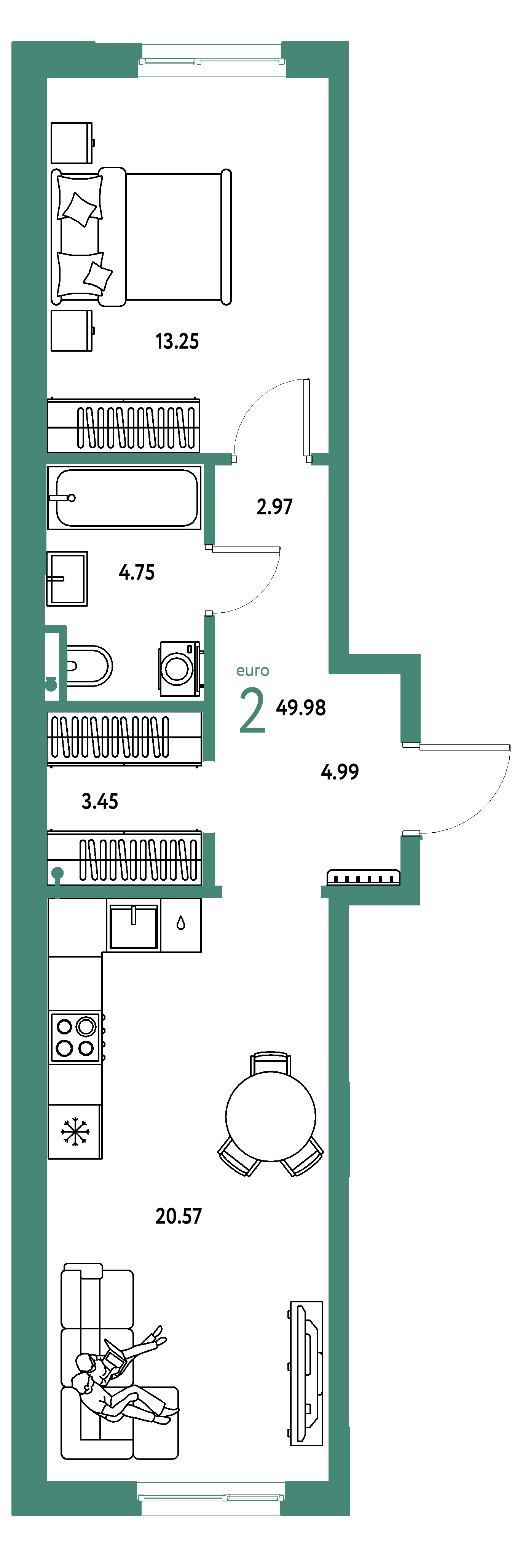 ЖК "Остров-сад"-2-комнатная 49.97 м²