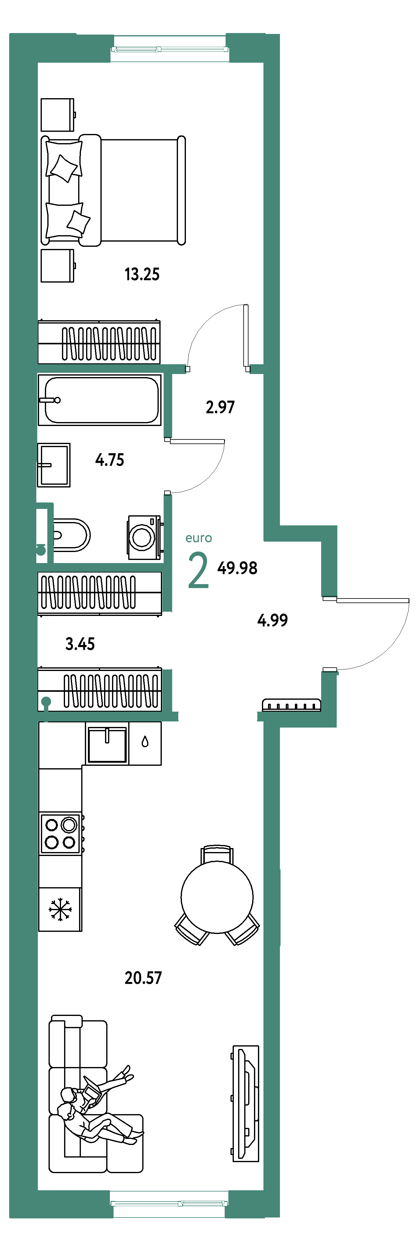 ЖК "Остров-сад"-2-комнатная 49.95 м²