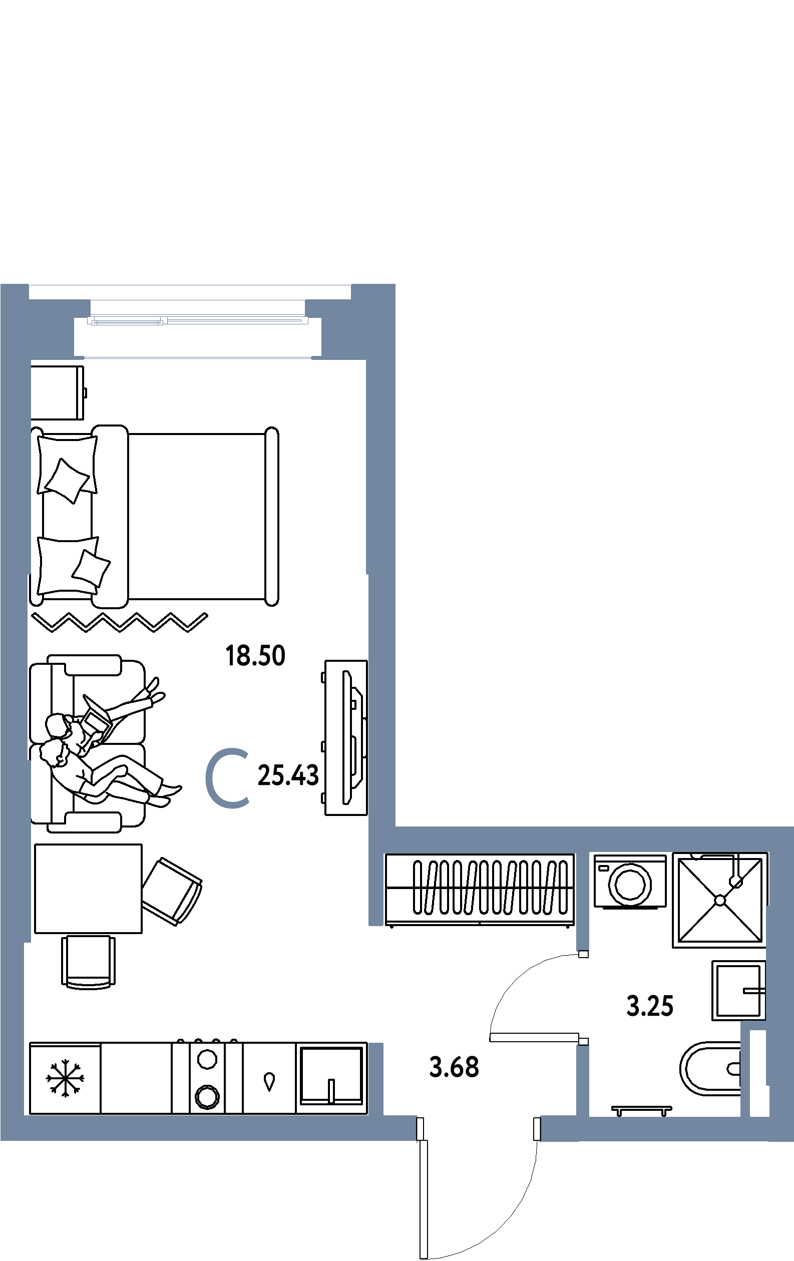 ЖК "Остров-сад"-Студия 25.62 м²
