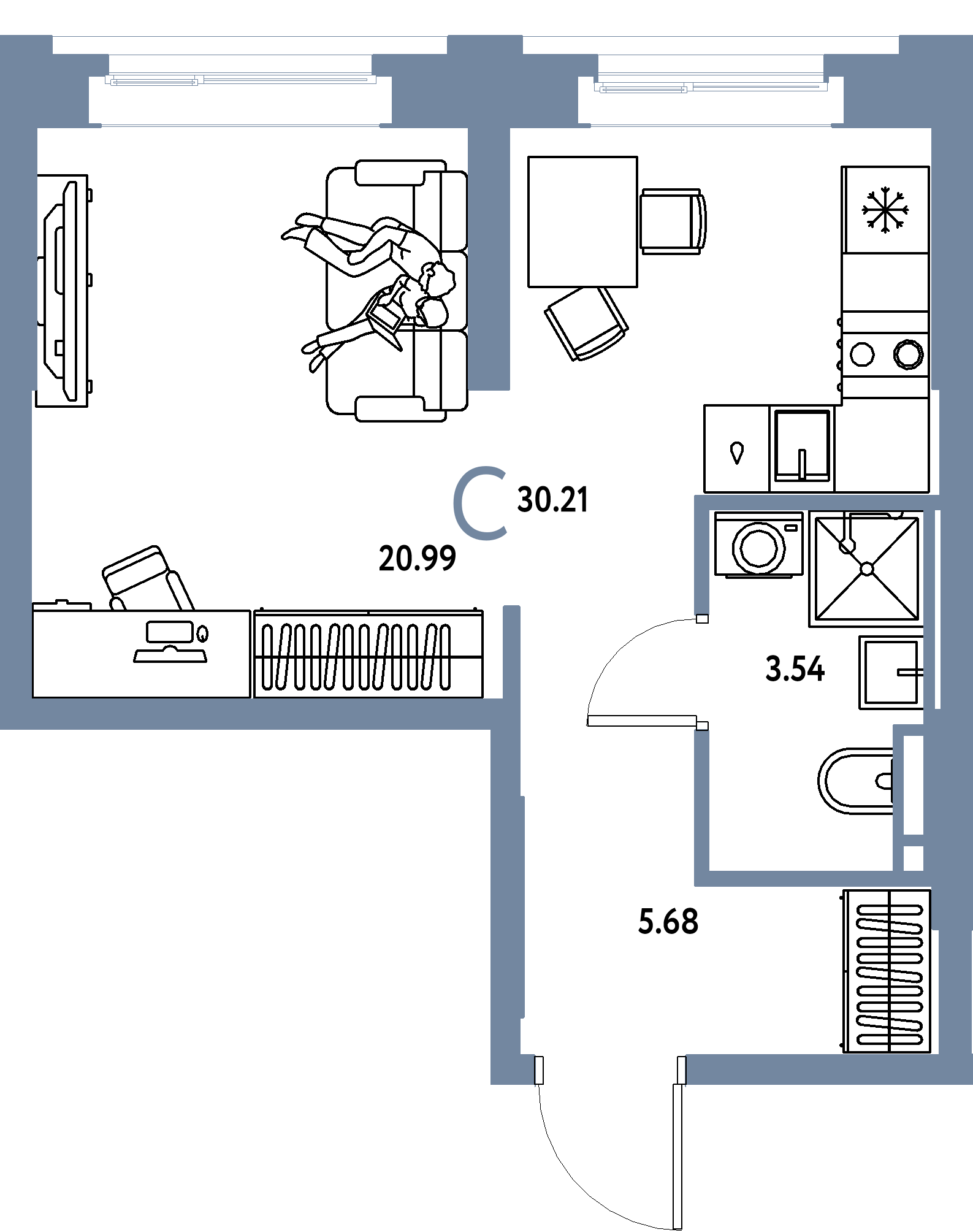 ЖК "Остров-сад"-Студия 30.58 м²