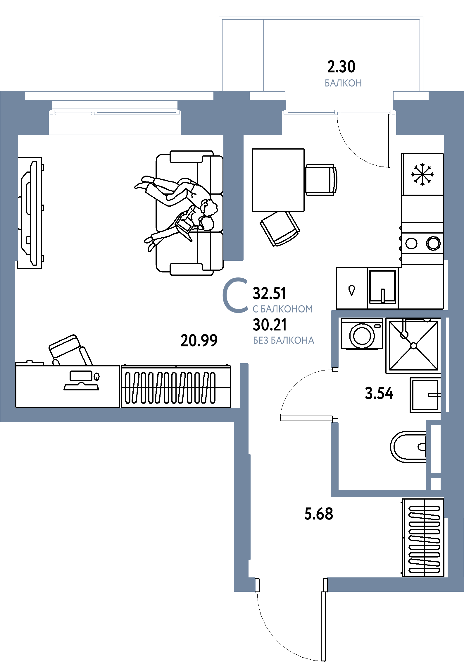ЖК "Остров-сад"-Студия 32.88 м²