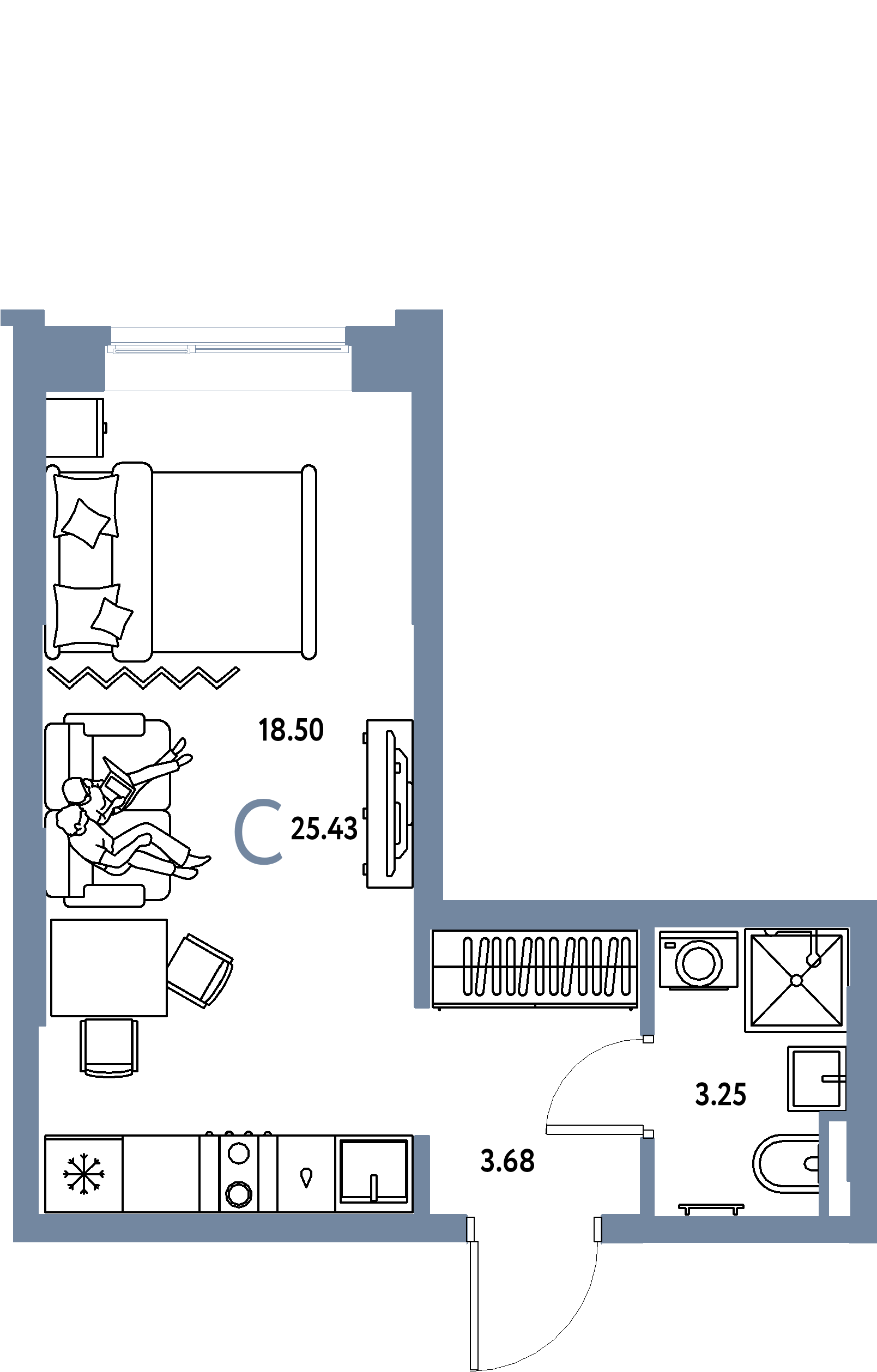 ЖК "Остров-сад"-Студия 25.62 м²