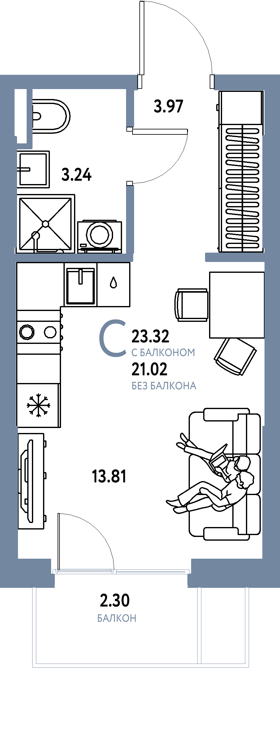 ЖК "Остров-сад"-Студия 23.51 м²