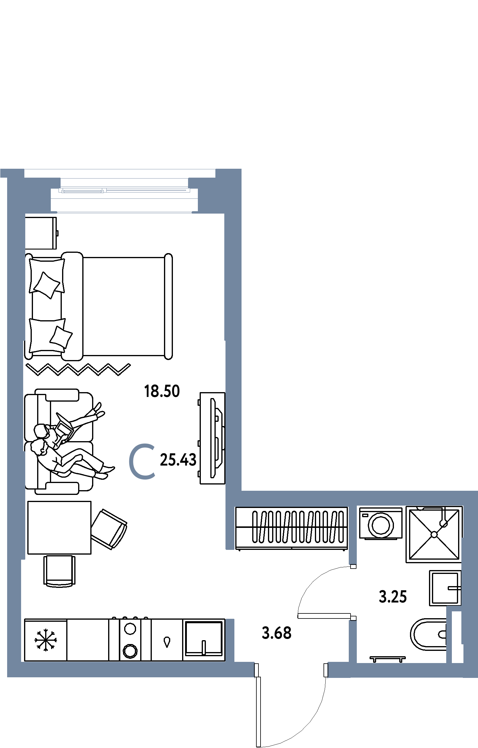 ЖК "Остров-сад"-Студия 25.62 м²
