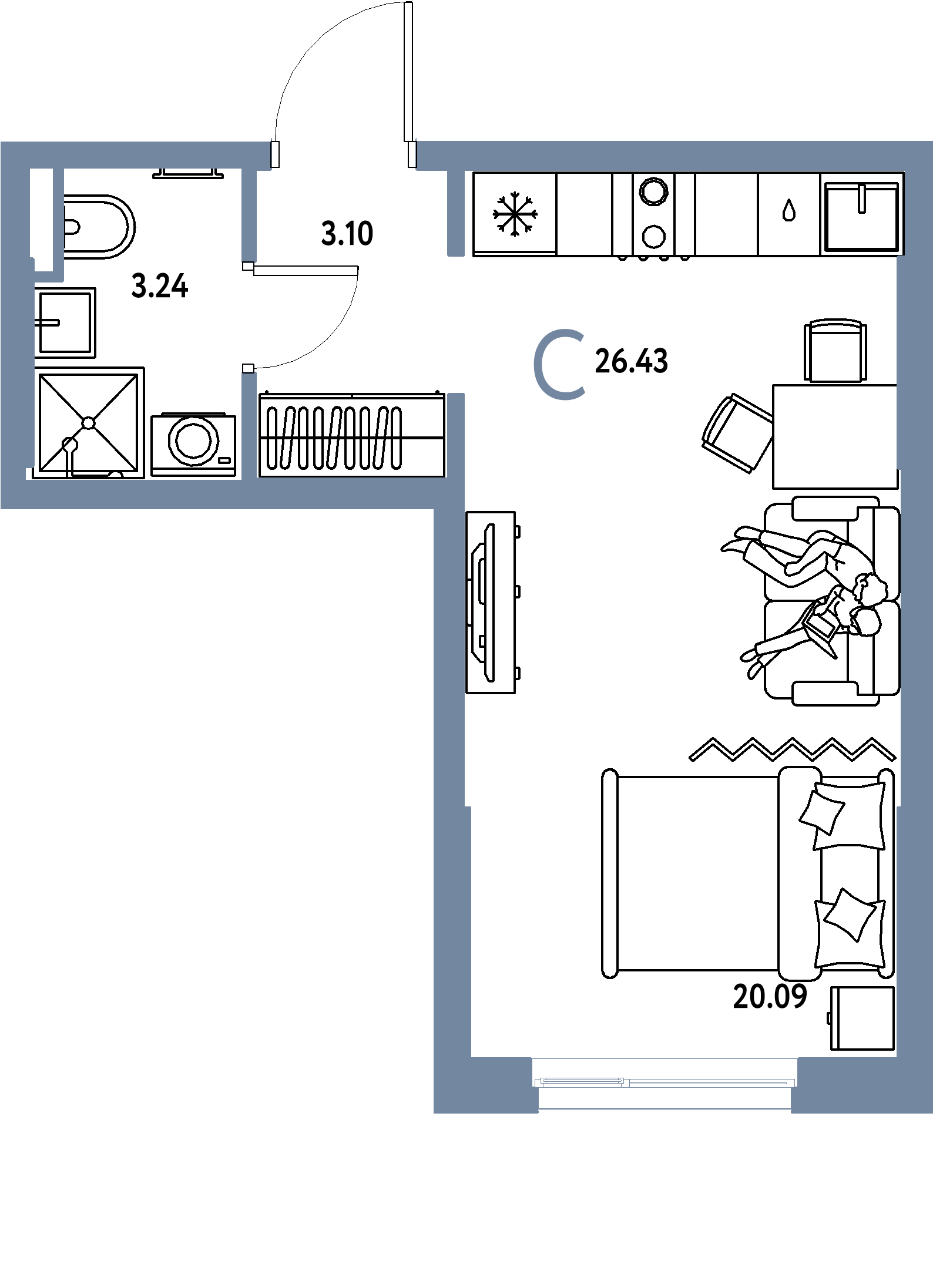 ЖК "Остров-сад"-Студия 26.63 м²