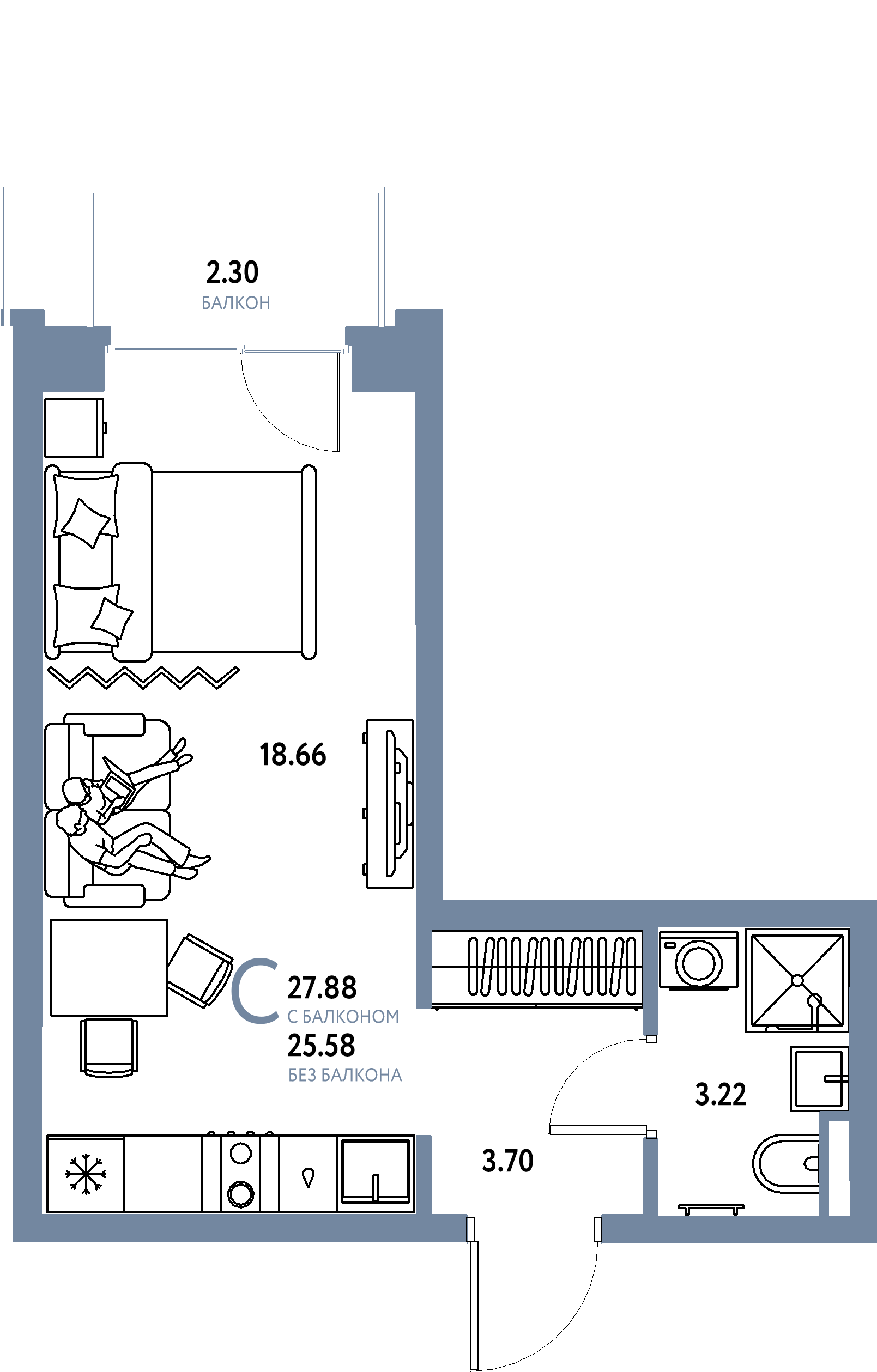 ЖК "Остров-сад"-Студия 28.37 м²