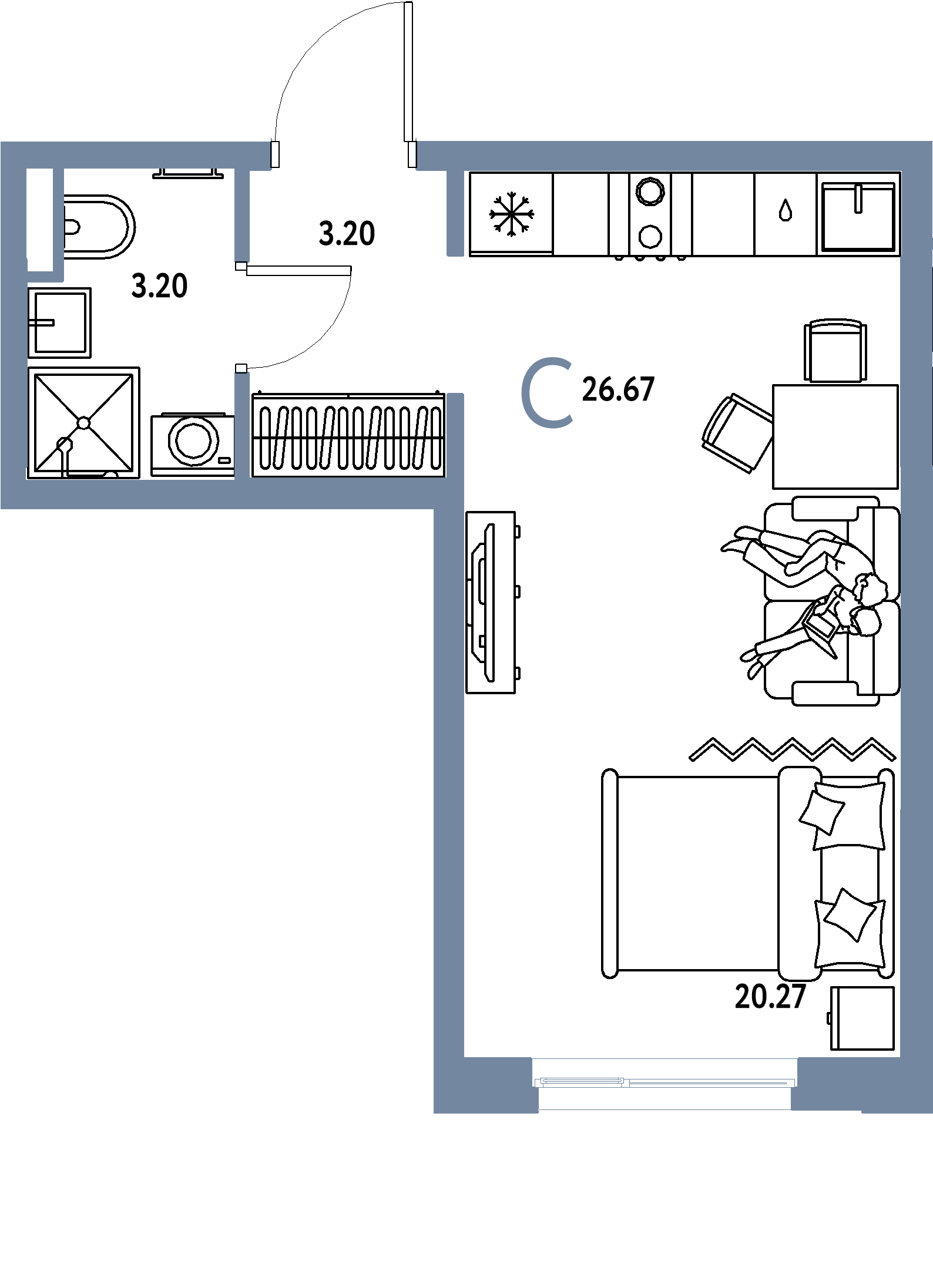 ЖК "Остров-сад"-Студия 26.89 м²