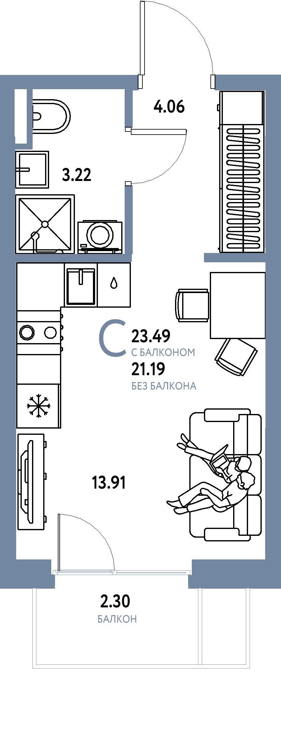 ЖК "Остров-сад"-Студия 23.69 м²