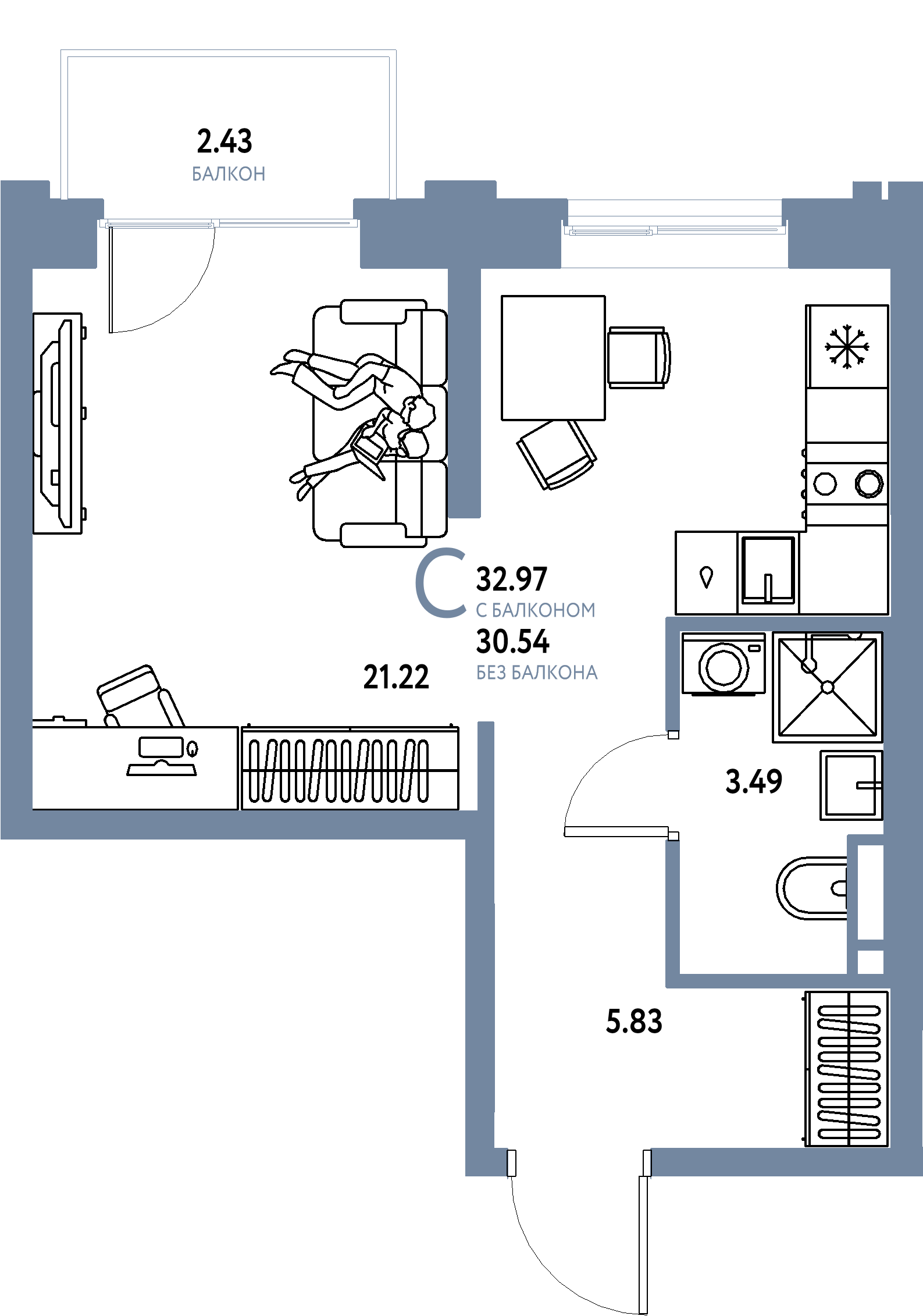 ЖК "Остров-сад"-Студия 33.62 м²
