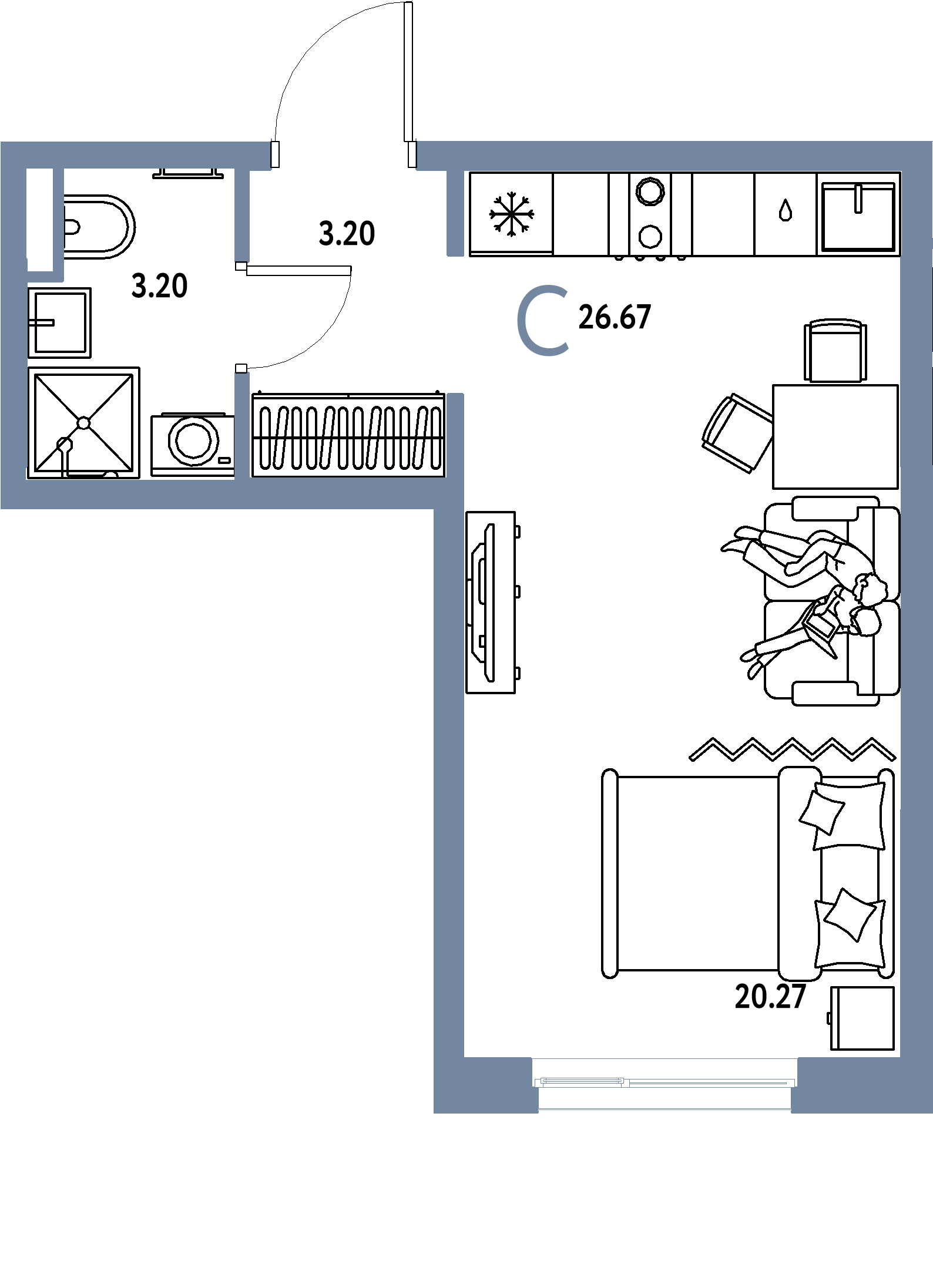 ЖК "Остров-сад"-Студия 26.89 м²
