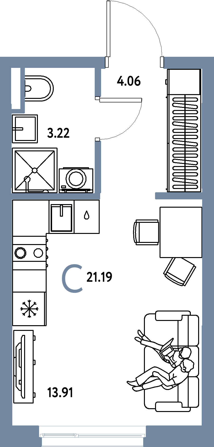 ЖК "Остров-сад"-Студия 21.39 м²