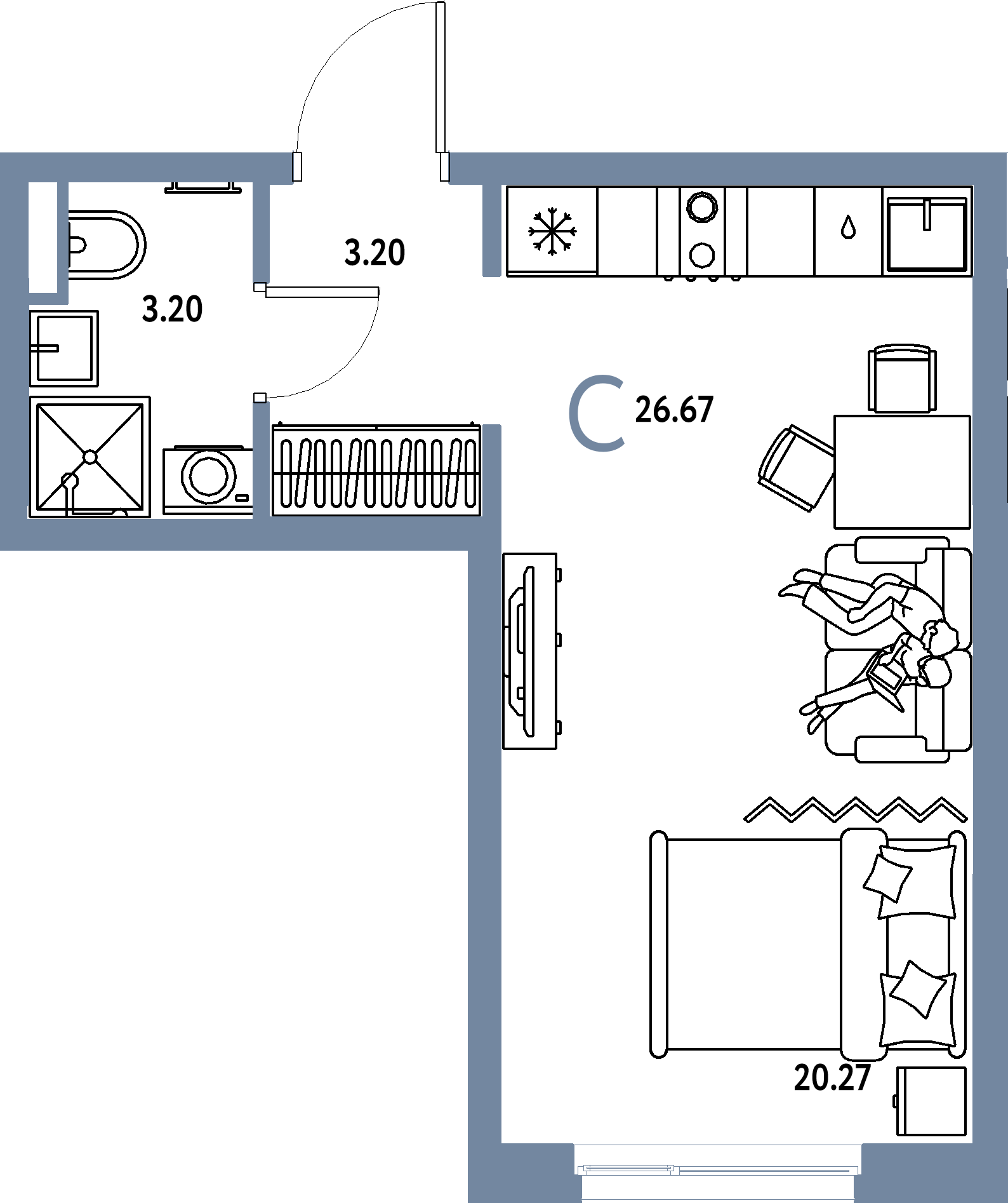 ЖК "Остров-сад"-Студия 26.89 м²