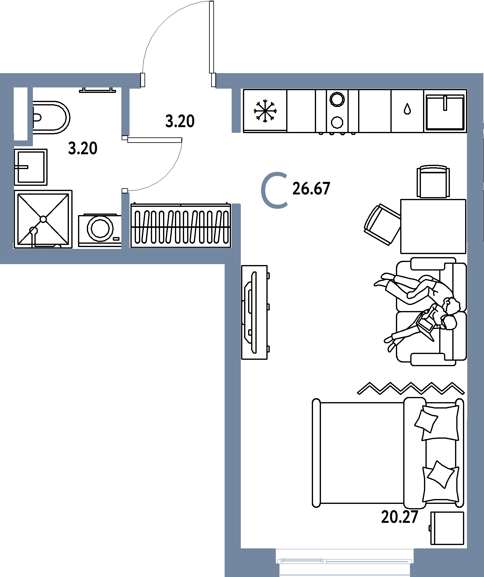 ЖК "Остров-сад"-Студия 26.89 м²