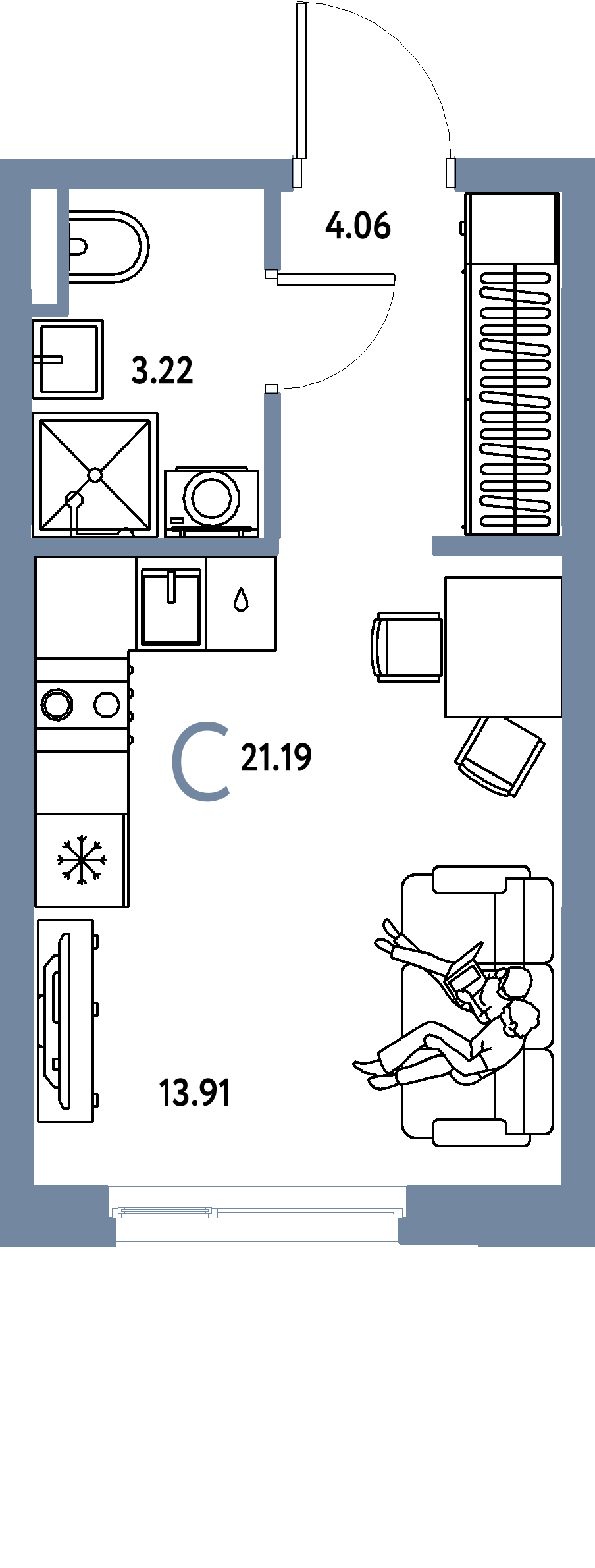 ЖК "Остров-сад"-Студия 21.39 м²
