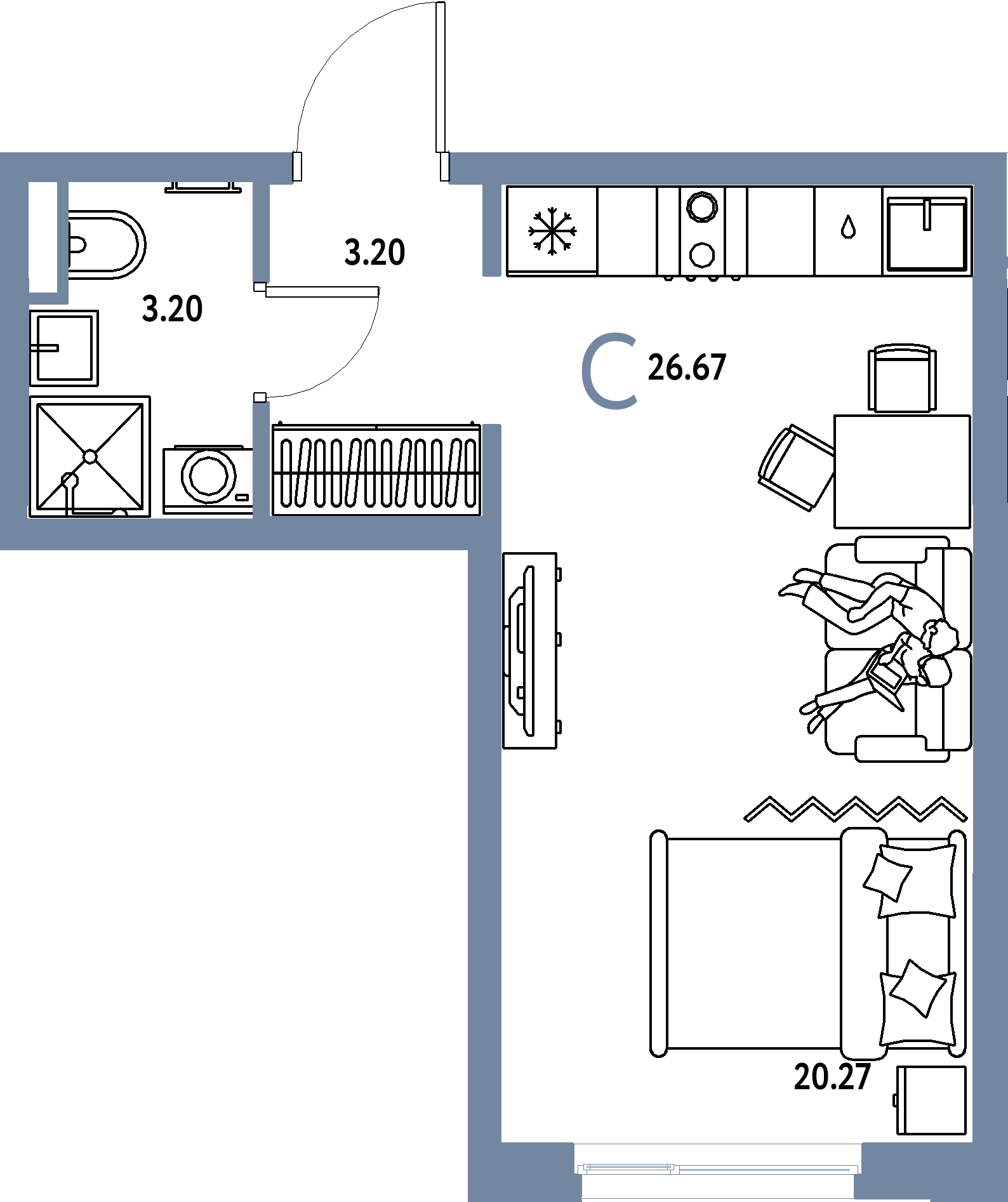 ЖК "Остров-сад"-Студия 26.89 м²