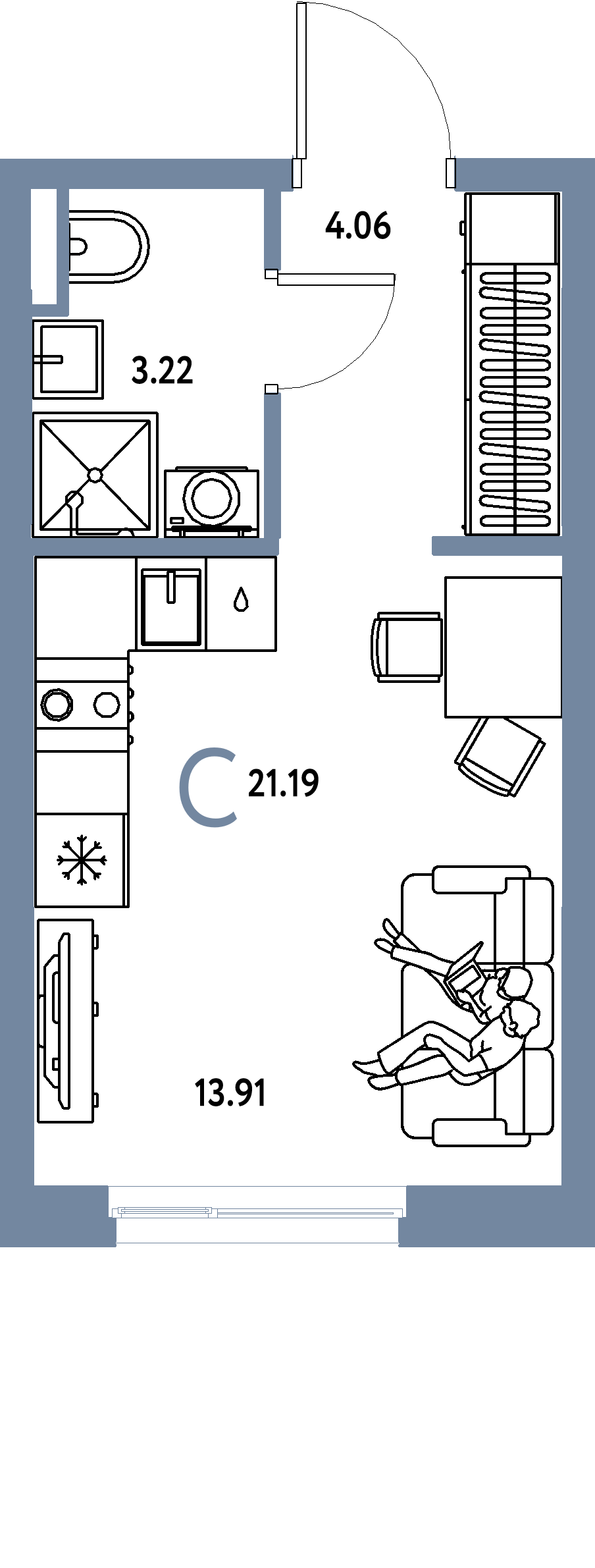 ЖК "Остров-сад"-Студия 21.39 м²