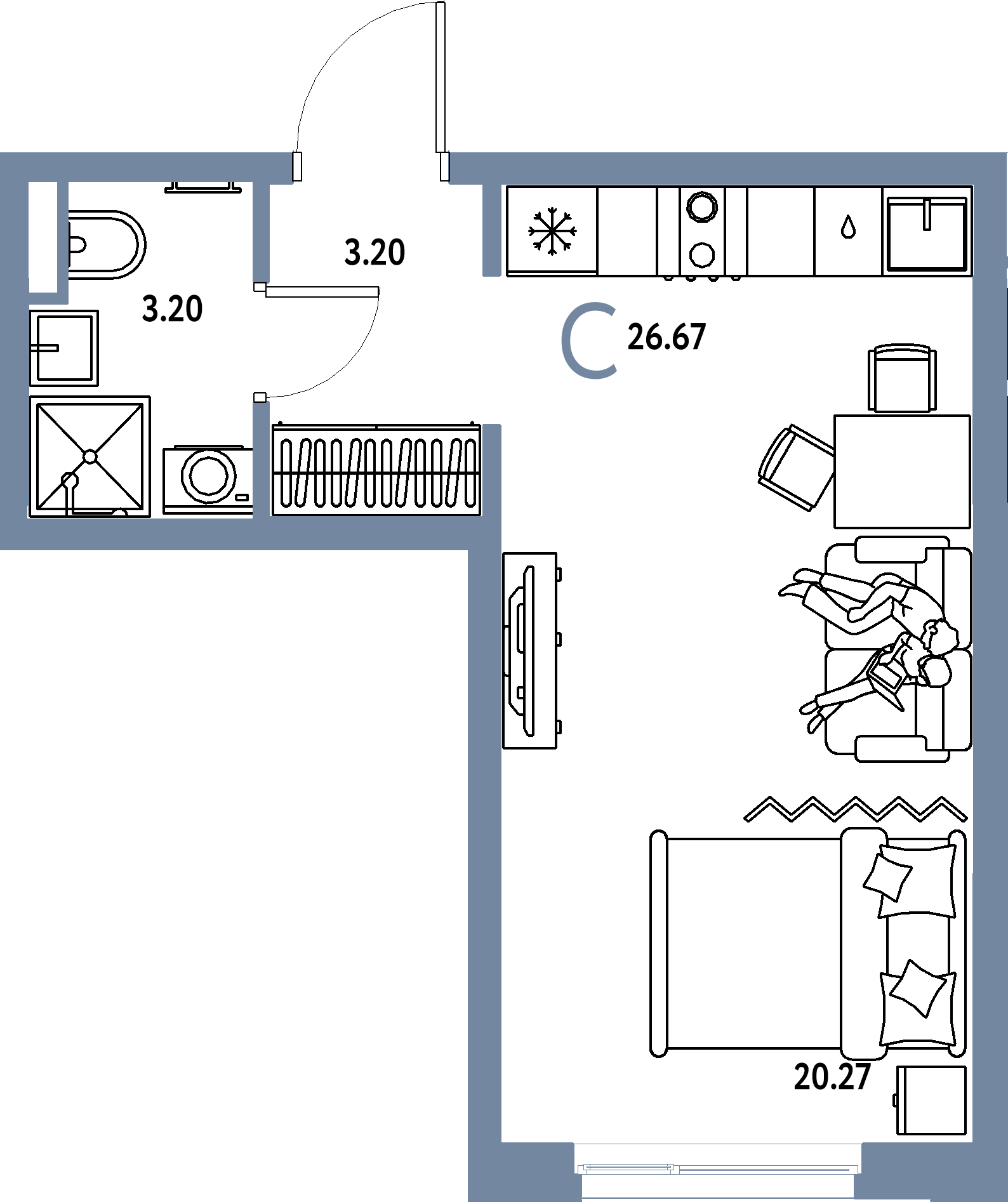 ЖК "Остров-сад"-Студия 26.89 м²