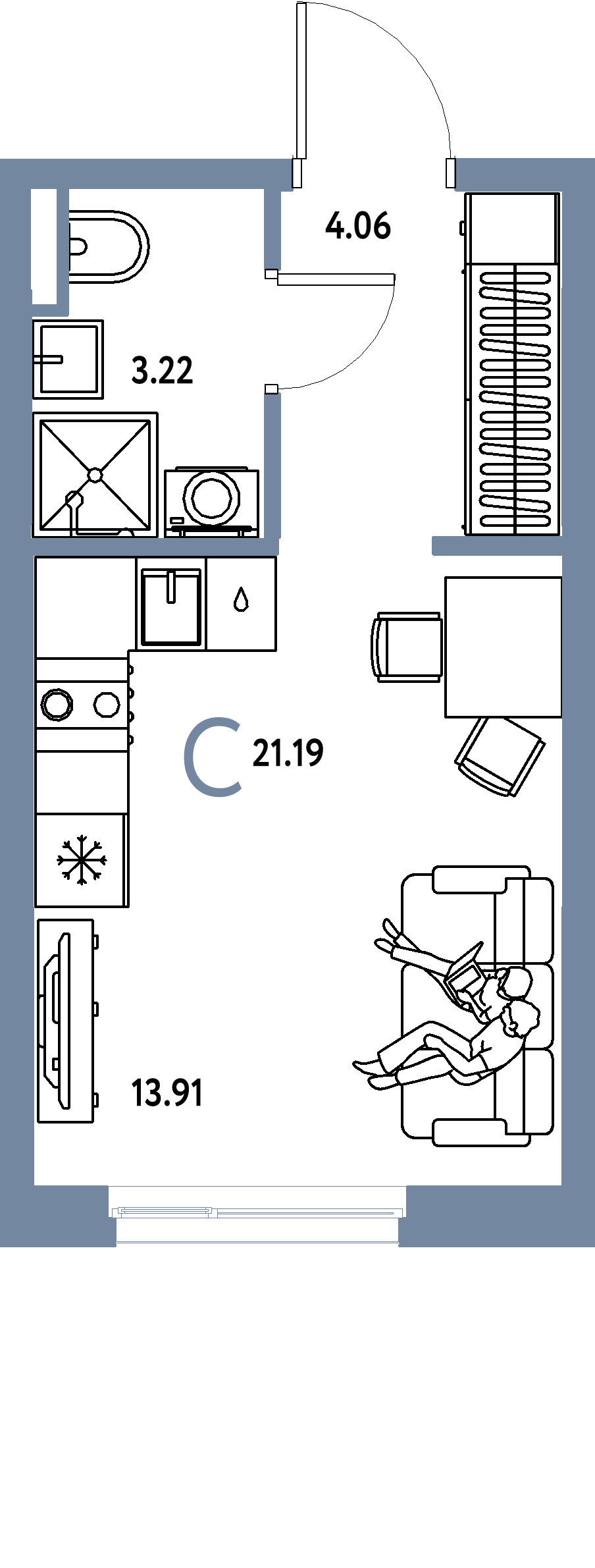 ЖК "Остров-сад"-Студия 21.39 м²