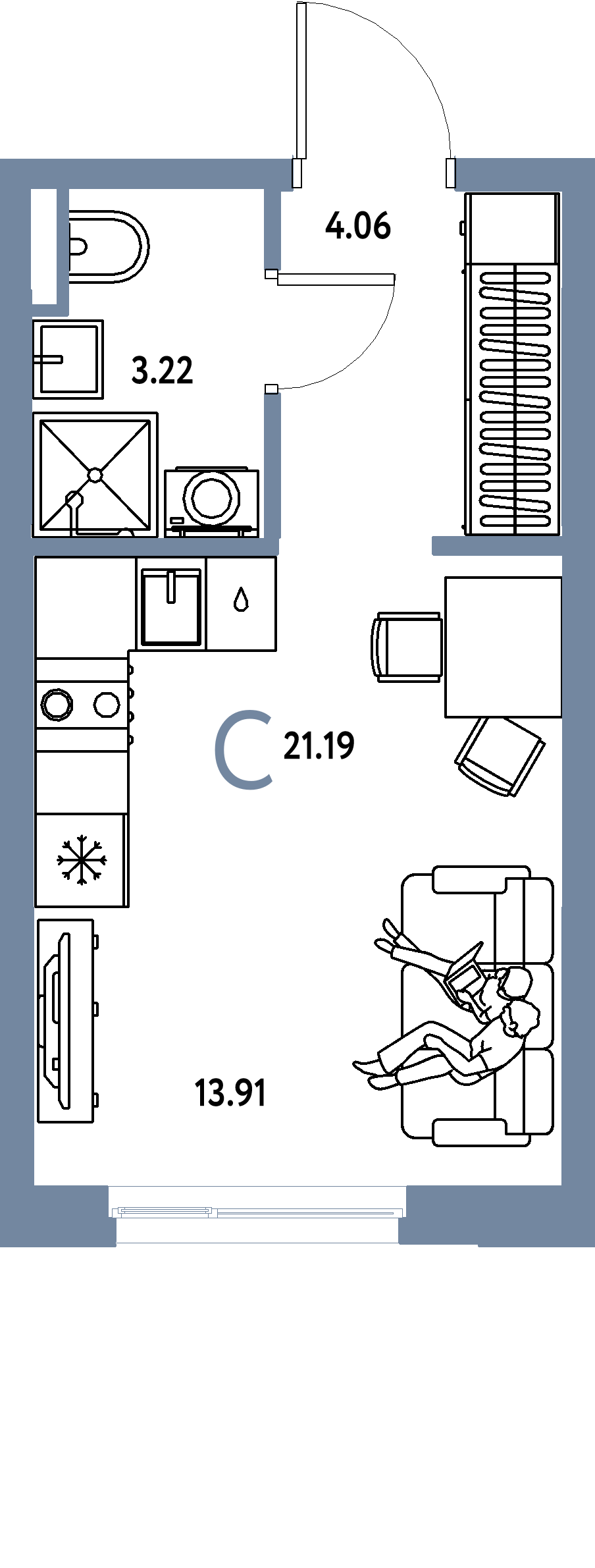 ЖК "Остров-сад"-Студия 21.39 м²
