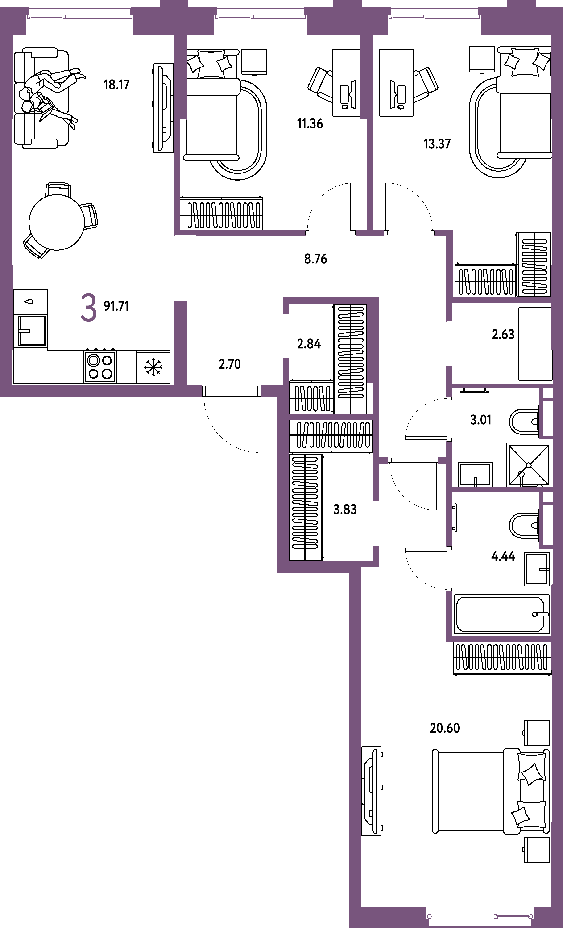 ЖК "Остров-сад"-3-комнатная 92.16 м²