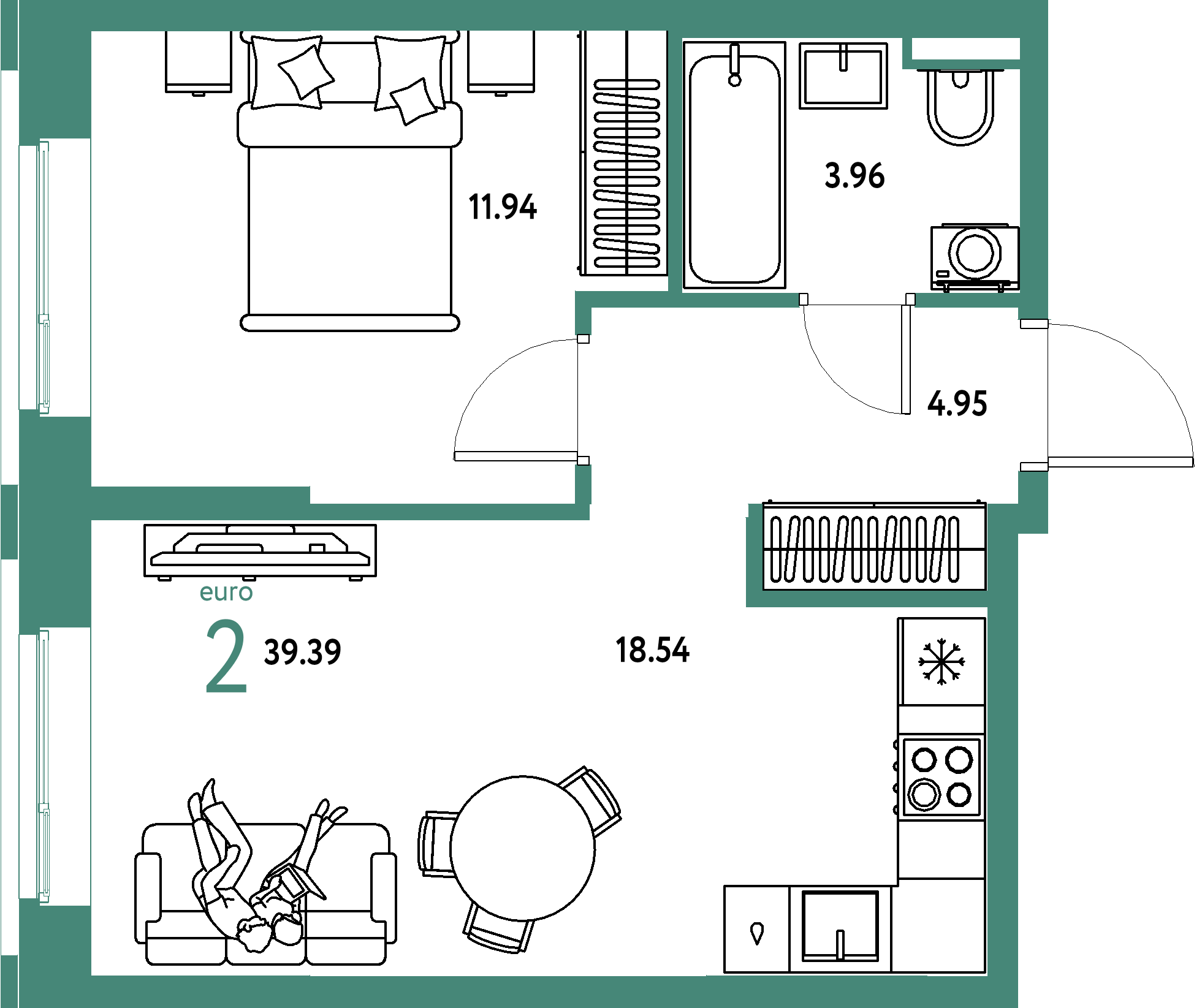 ЖК "Остров-сад"-2-комнатная 39.72 м²