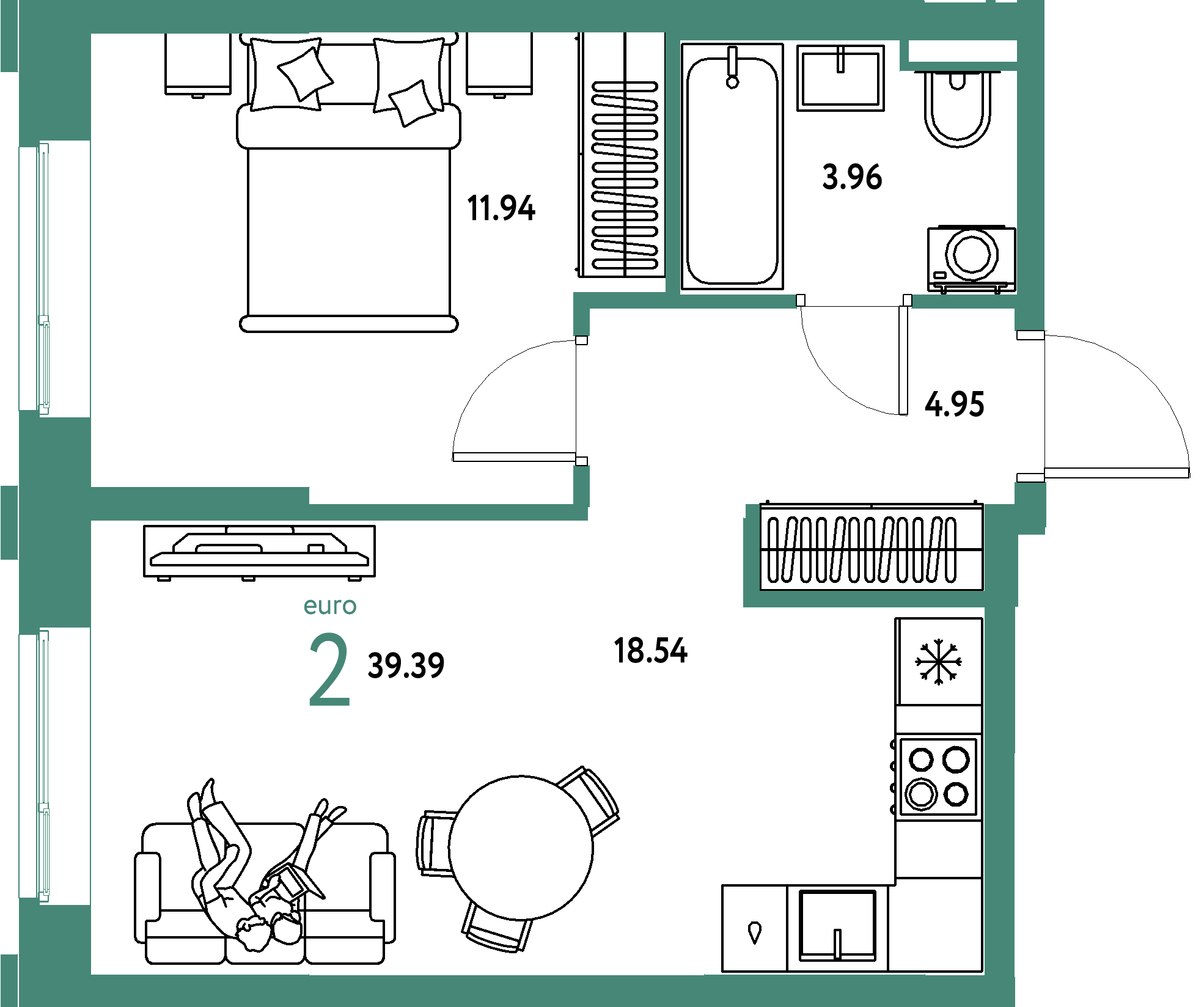 ЖК "Остров-сад"-2-комнатная 39.72 м²