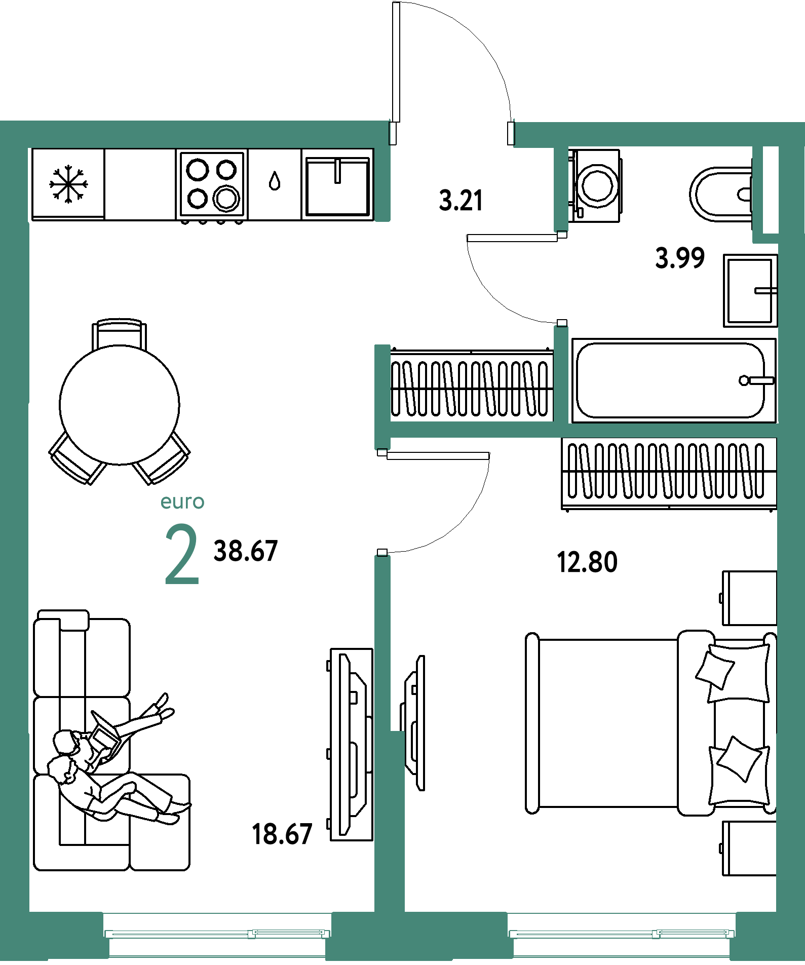 ЖК "Остров-сад"-2-комнатная 38.85 м²