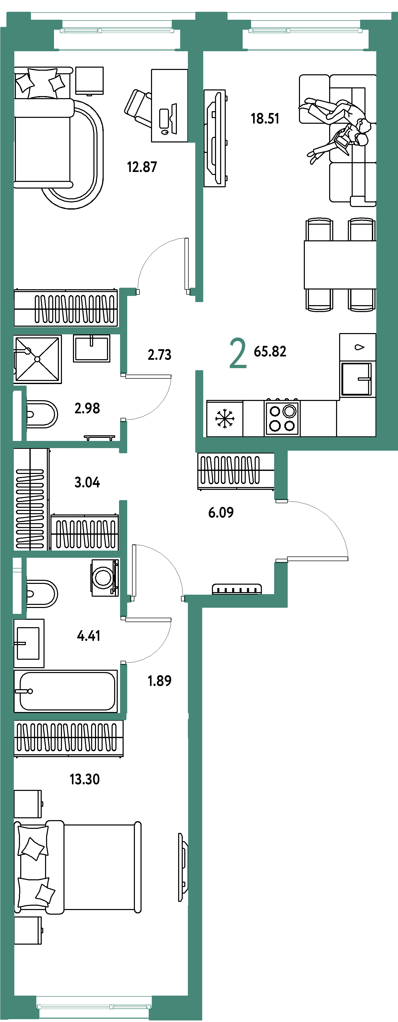 ЖК "Остров-сад"-2-комнатная 66.26 м²