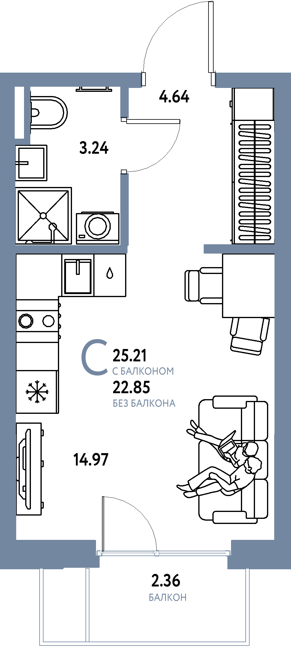 ЖК "Остров-сад"-Студия 25.39 м²