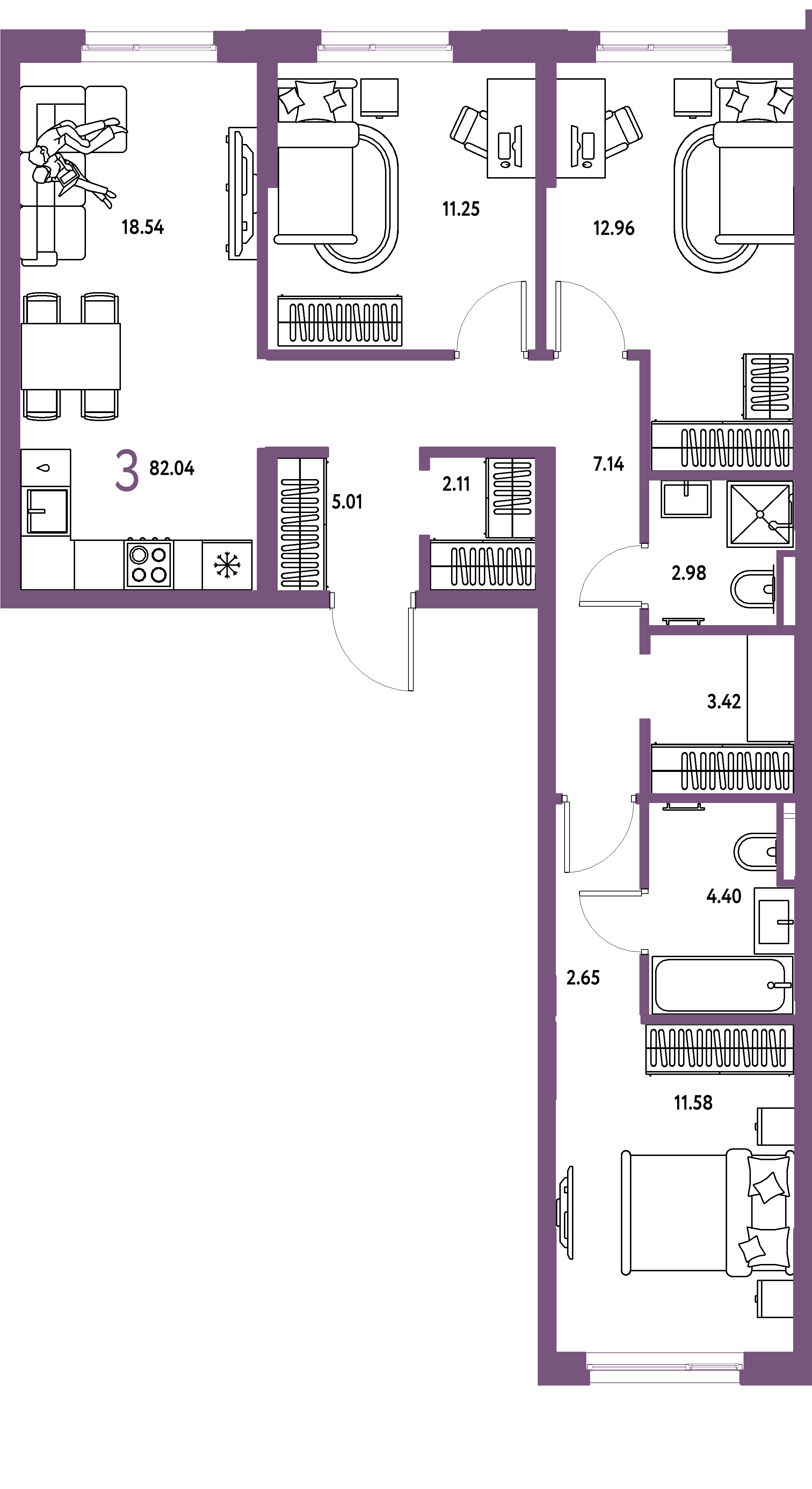ЖК "Остров-сад"-3-комнатная 82.48 м²