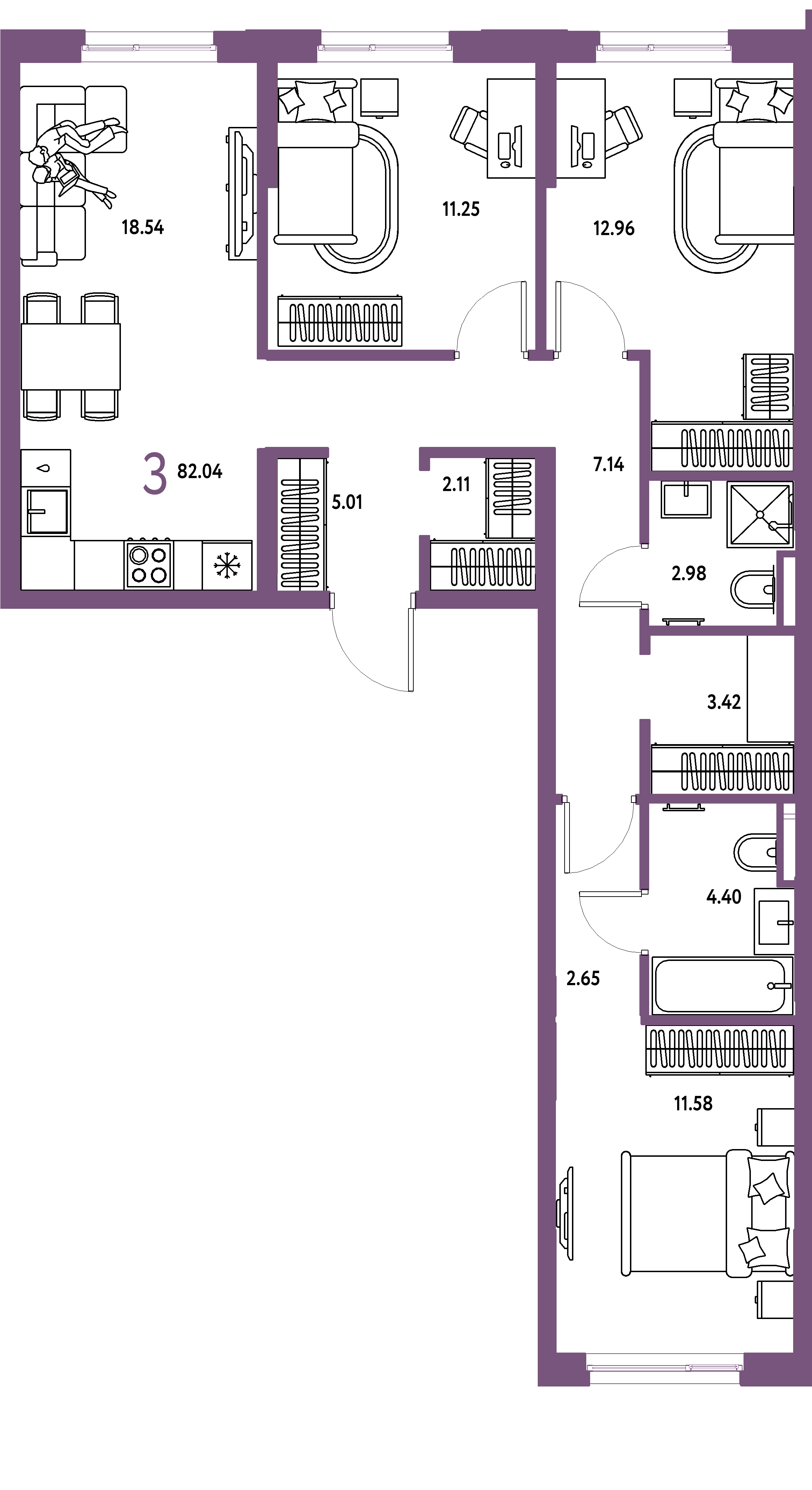 ЖК "Остров-сад"-3-комнатная 82.48 м²