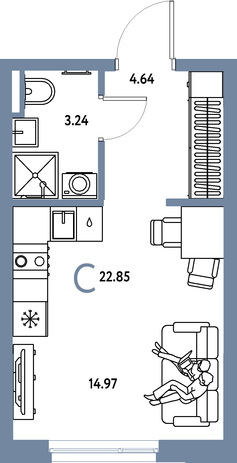 ЖК "Остров-сад"-Студия 23.03 м²