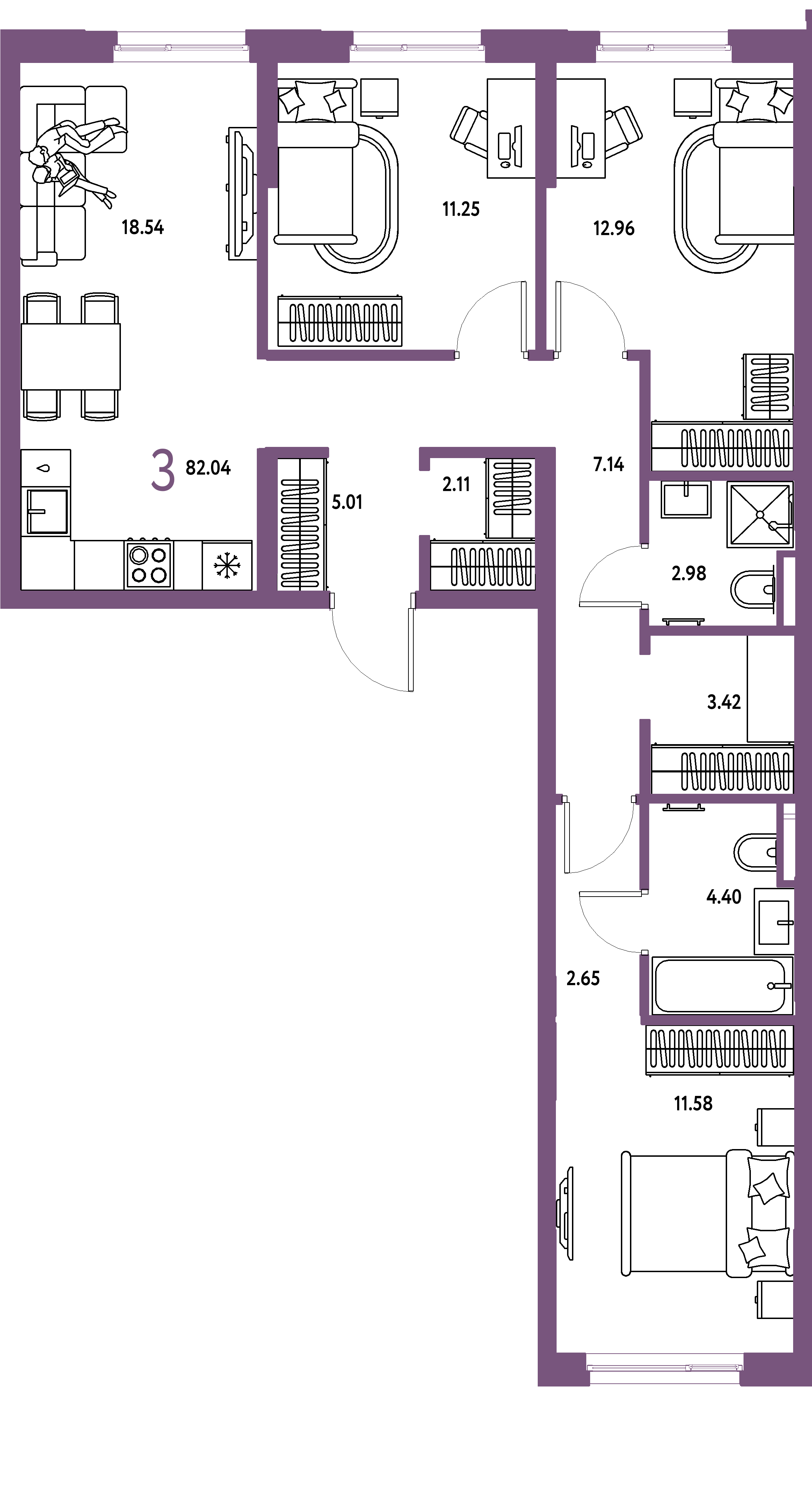 ЖК "Остров-сад"-3-комнатная 82.48 м²