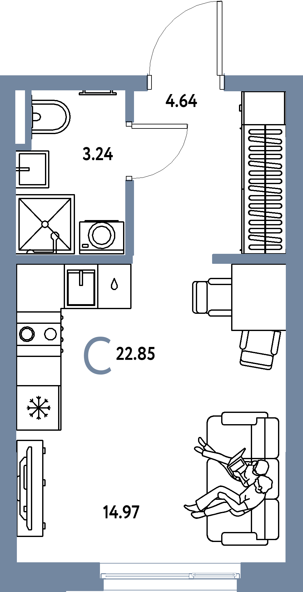 ЖК "Остров-сад"-Студия 23.03 м²