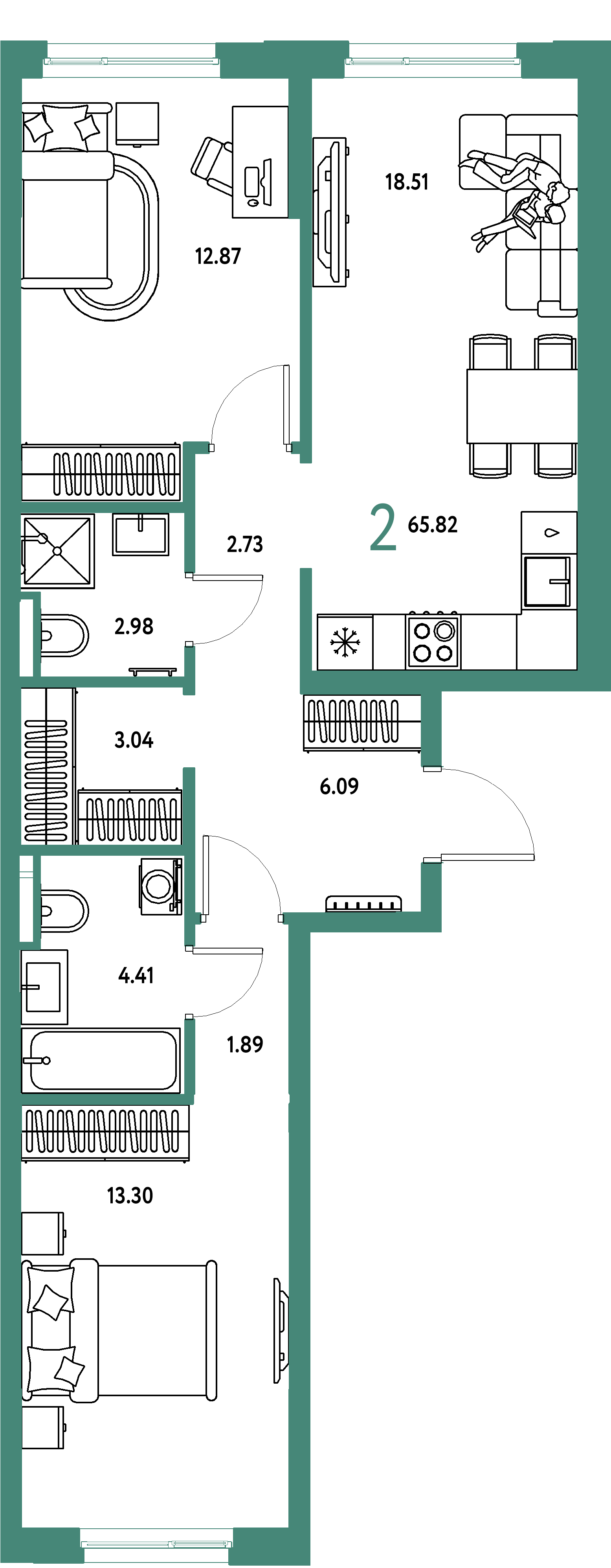 ЖК "Остров-сад"-2-комнатная 66.26 м²