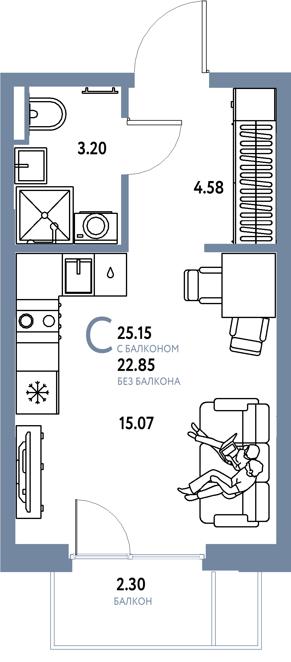 ЖК "Остров-сад"-Студия 25.33 м²