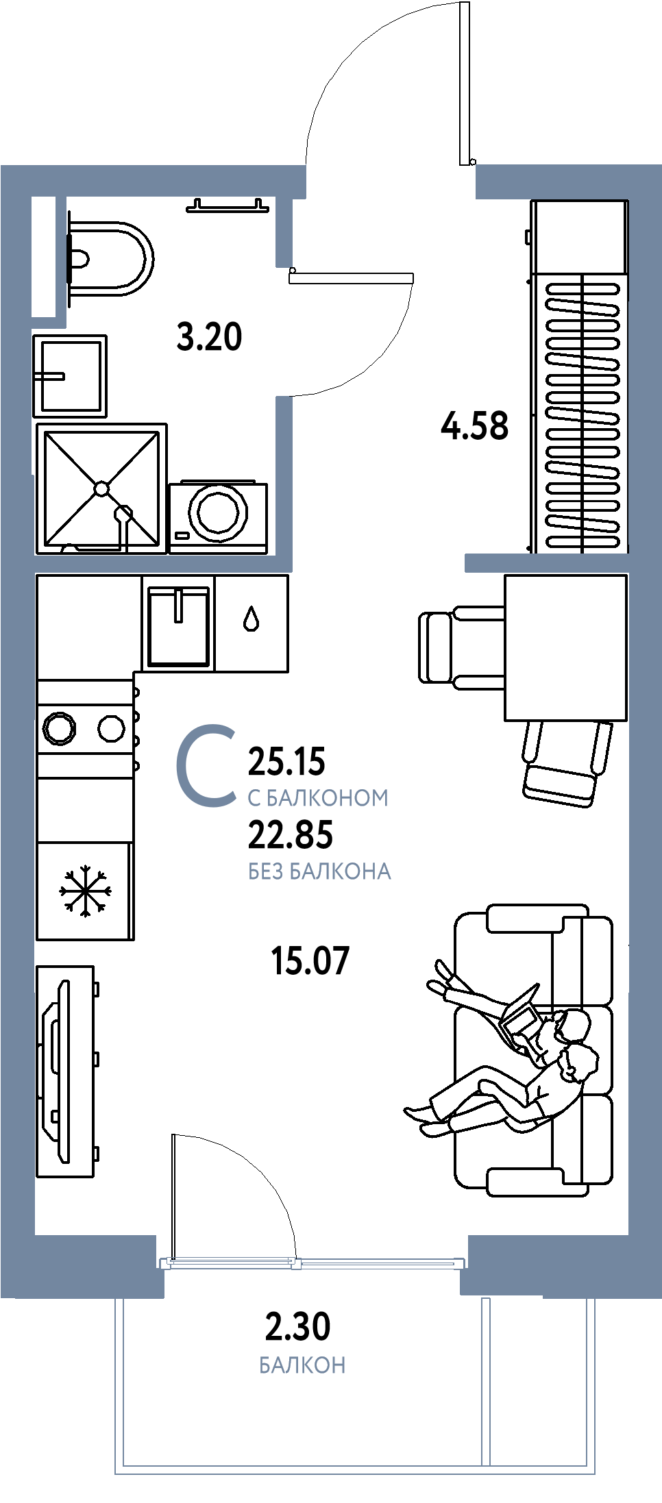 ЖК "Остров-сад"-Студия 25.33 м²