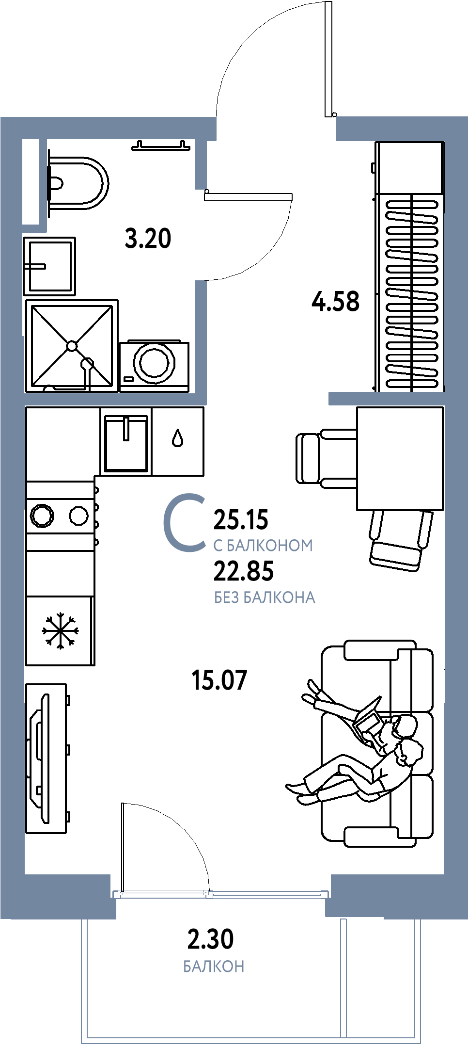 ЖК "Остров-сад"-Студия 25.33 м²