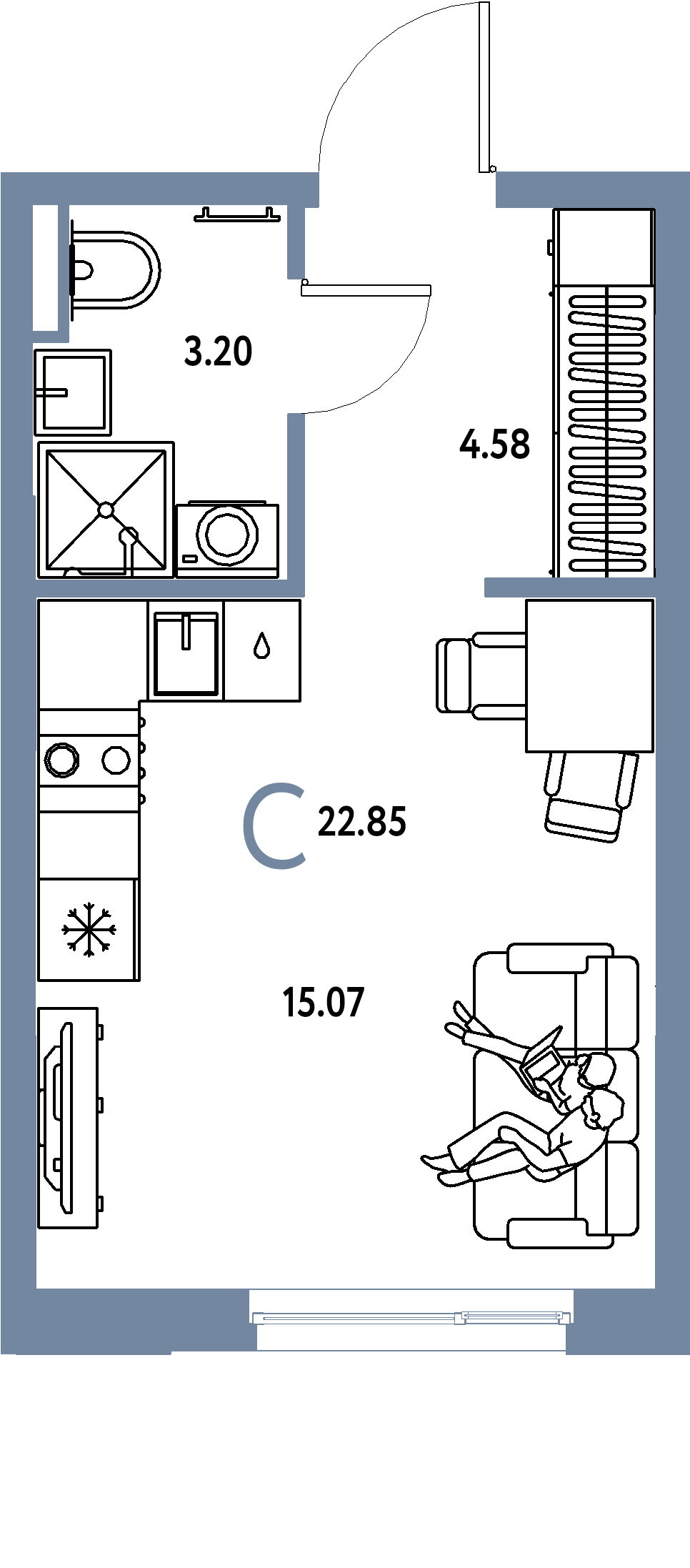 ЖК "Остров-сад"-Студия 23.03 м²