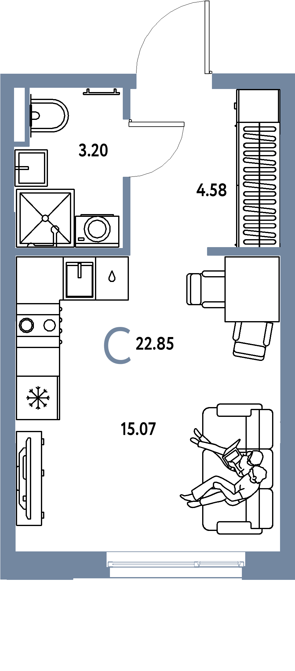 ЖК "Остров-сад"-Студия 23.03 м²