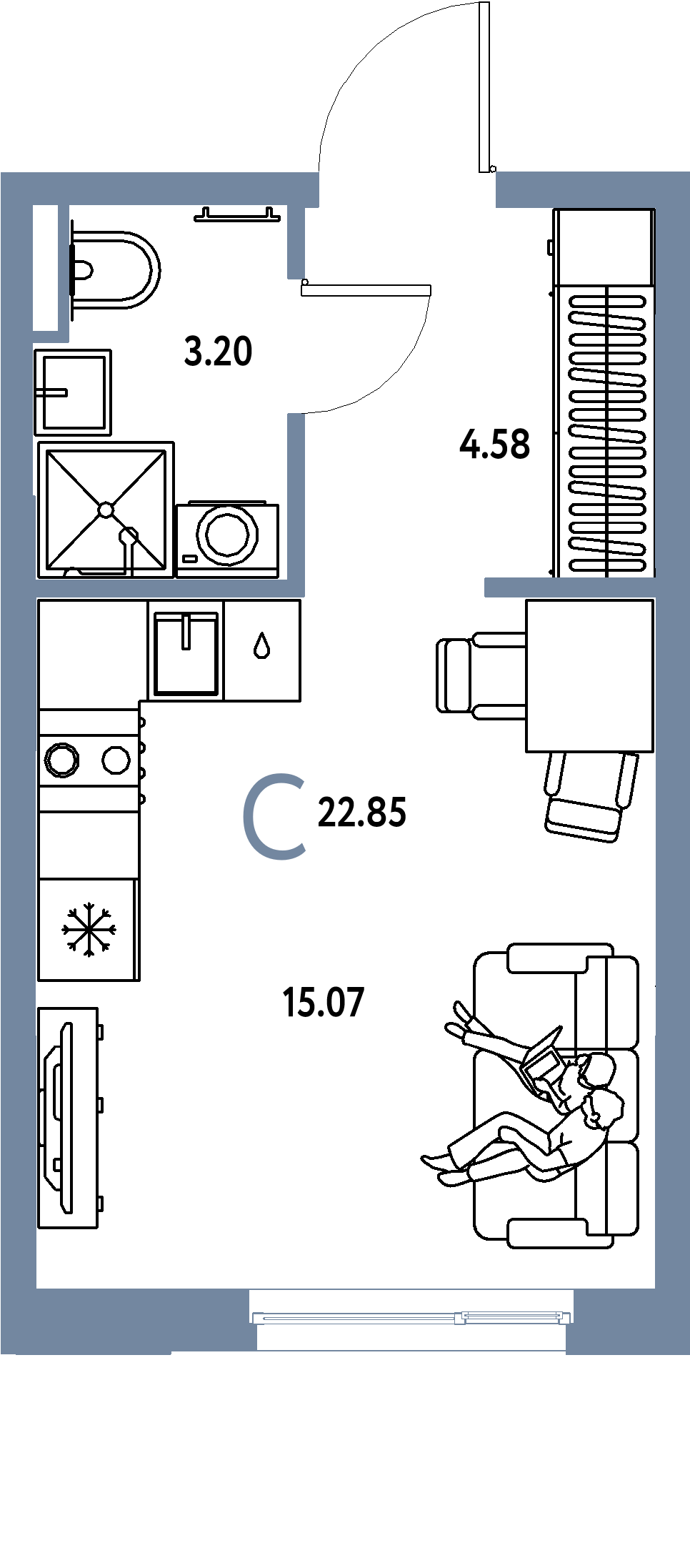 ЖК "Остров-сад"-Студия 23.03 м²