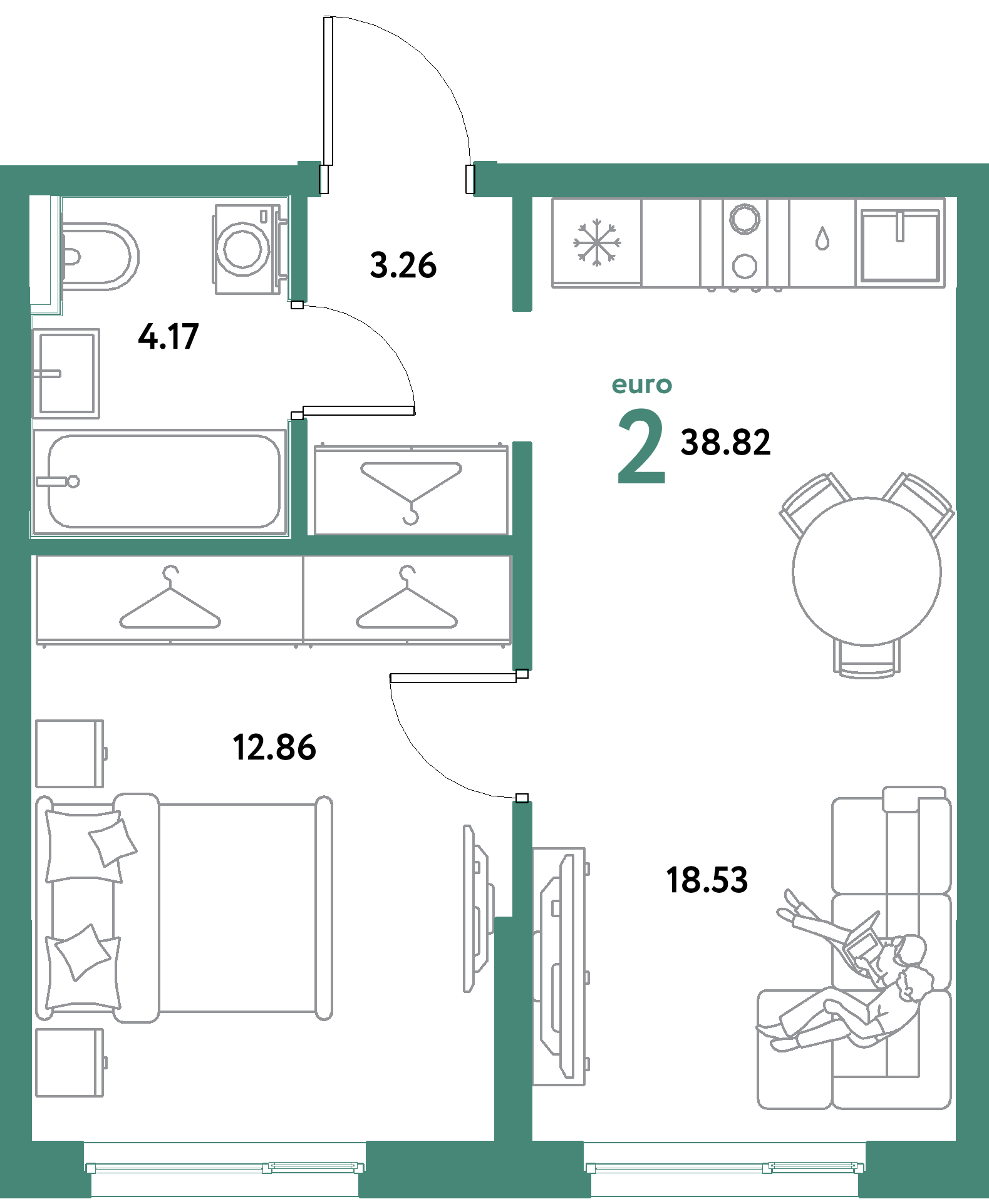 ЖК "Остров-сад"-2-комнатная 38.82 м²