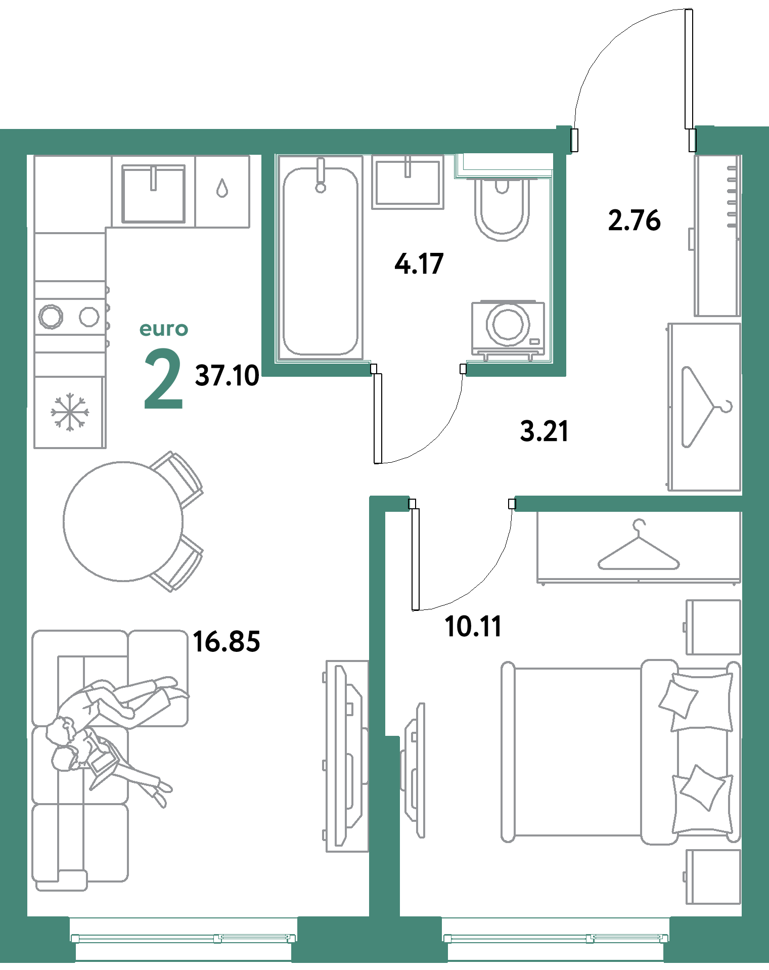 ЖК "Остров-сад"-2-комнатная 37.1 м²
