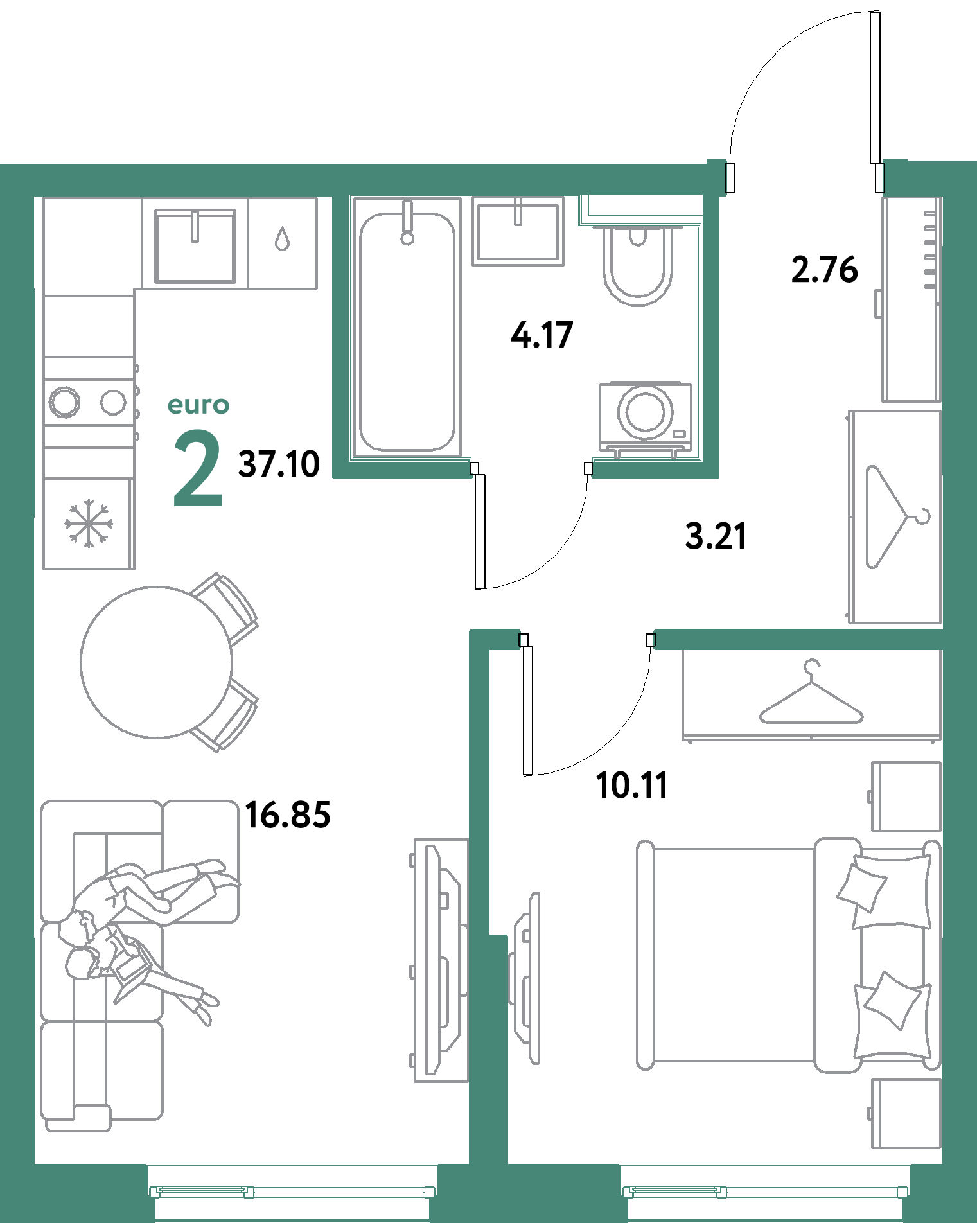 ЖК "Остров-сад"-2-комнатная 37.1 м²