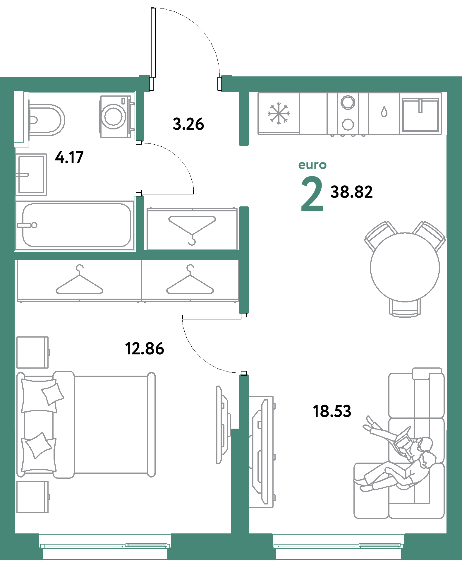 ЖК "Остров-сад"-2-комнатная 38.82 м²