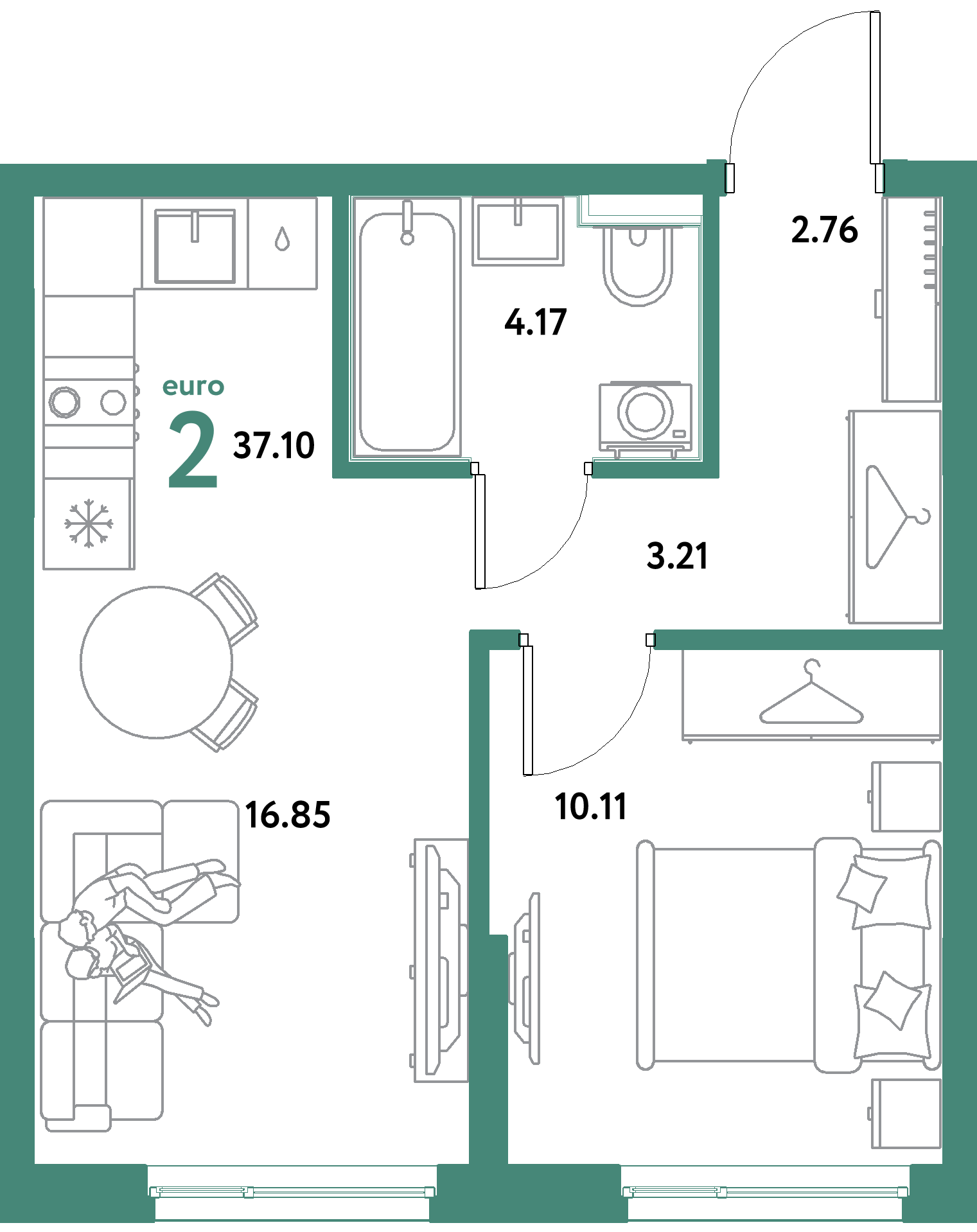 ЖК "Остров-сад"-2-комнатная 37.1 м²