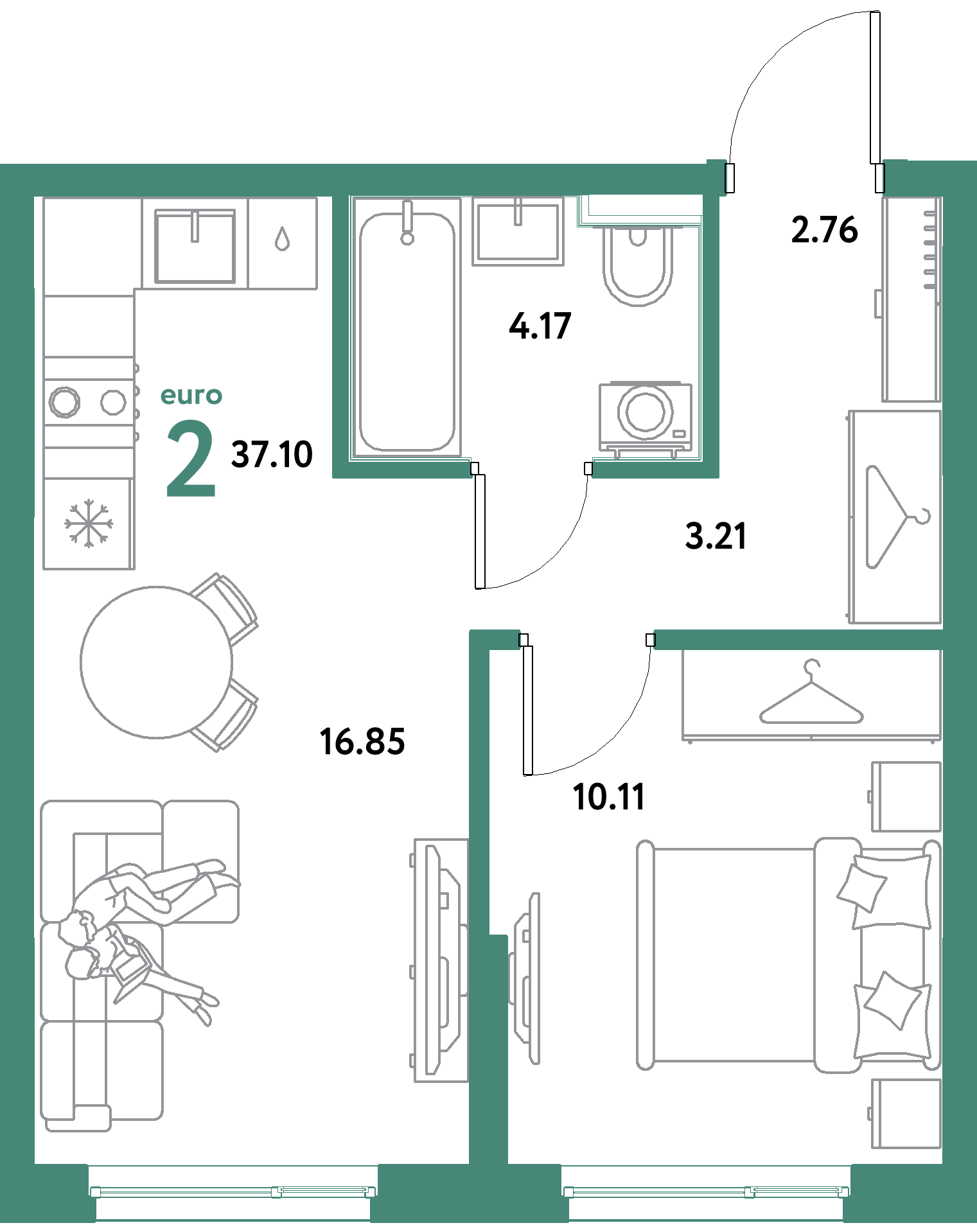 ЖК "Остров-сад"-2-комнатная 37.1 м²