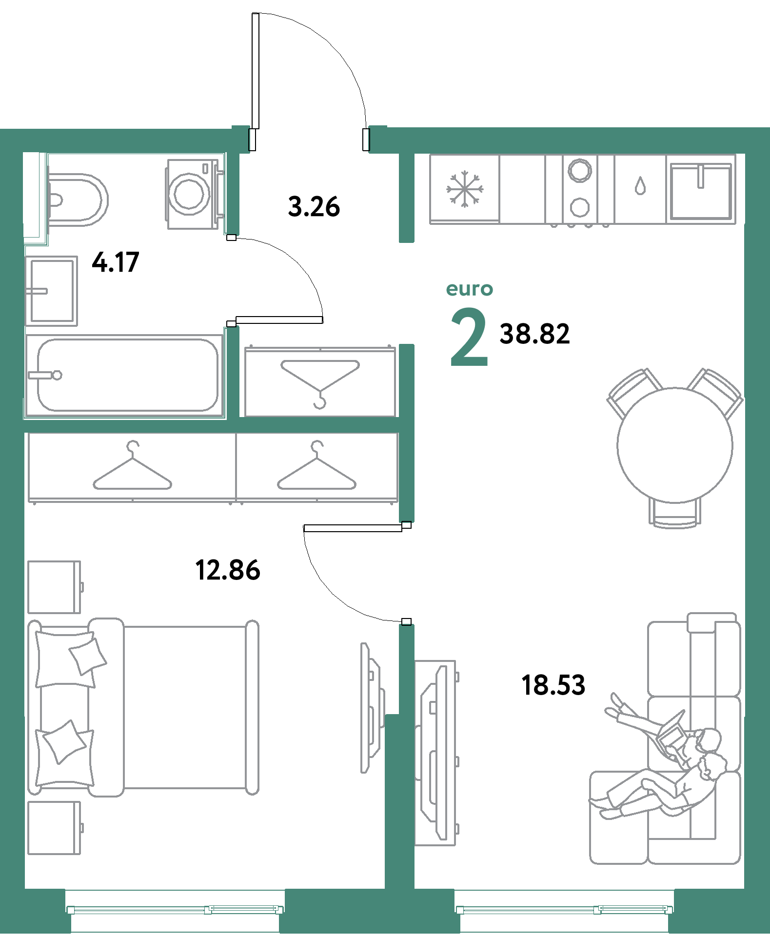 ЖК "Остров-сад"-2-комнатная 38.82 м²