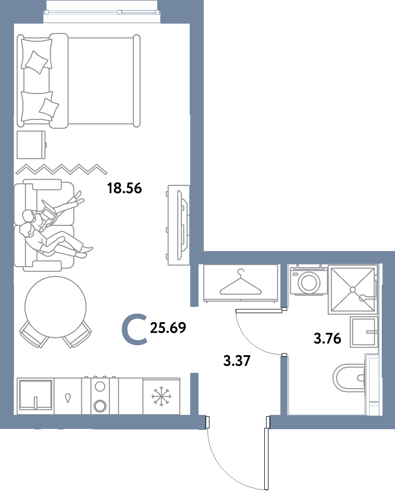ЖК "Остров-сад"-Студия 25.69 м²